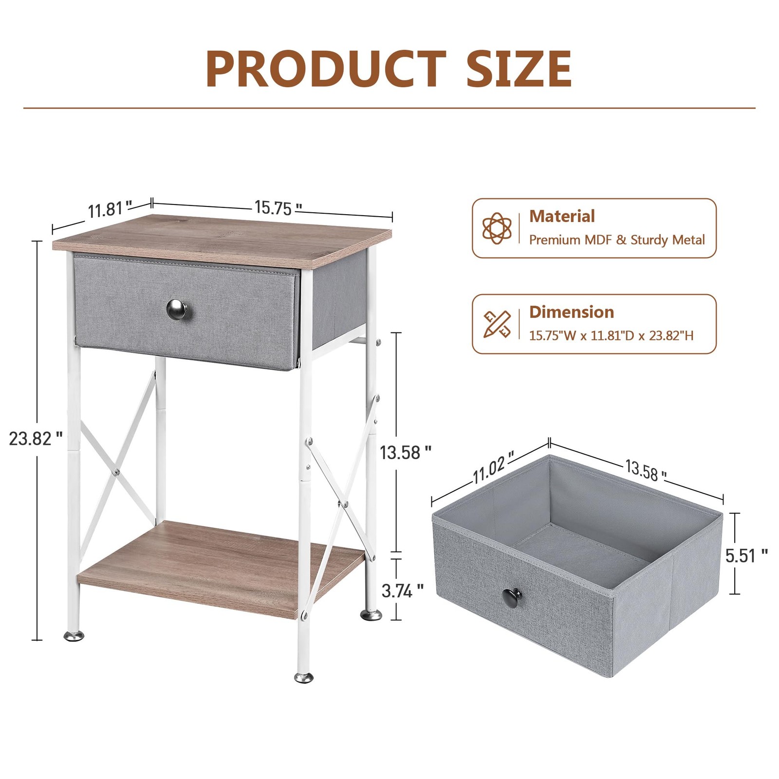 Night Stand Set 2 Nightstand End Table Wood Side Bedside Drawer Light Brown