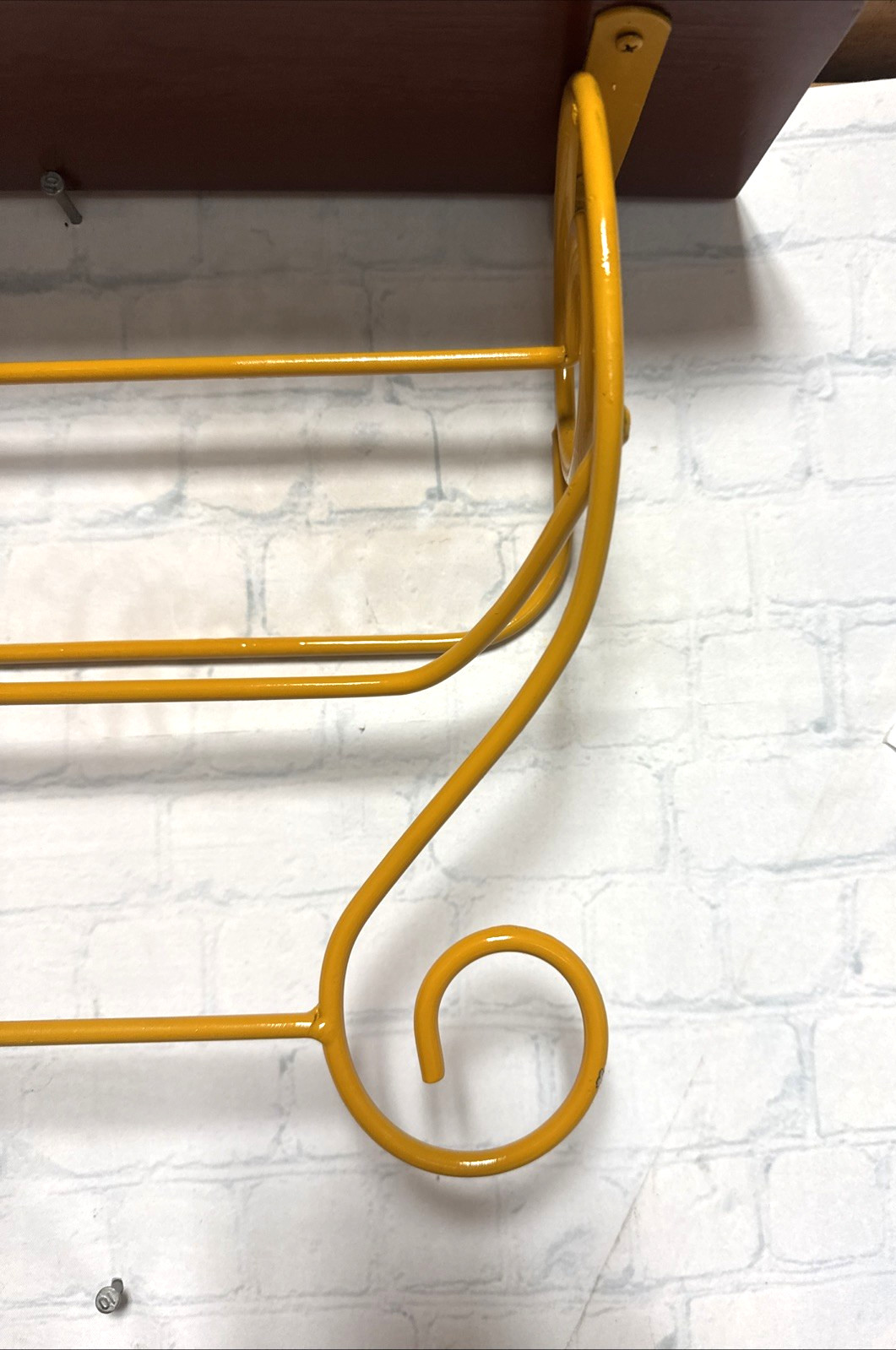 Farmhouse Red Orange Yellow Metal Wooden Wall Shelf with Scrolls 17.5×13.75 in