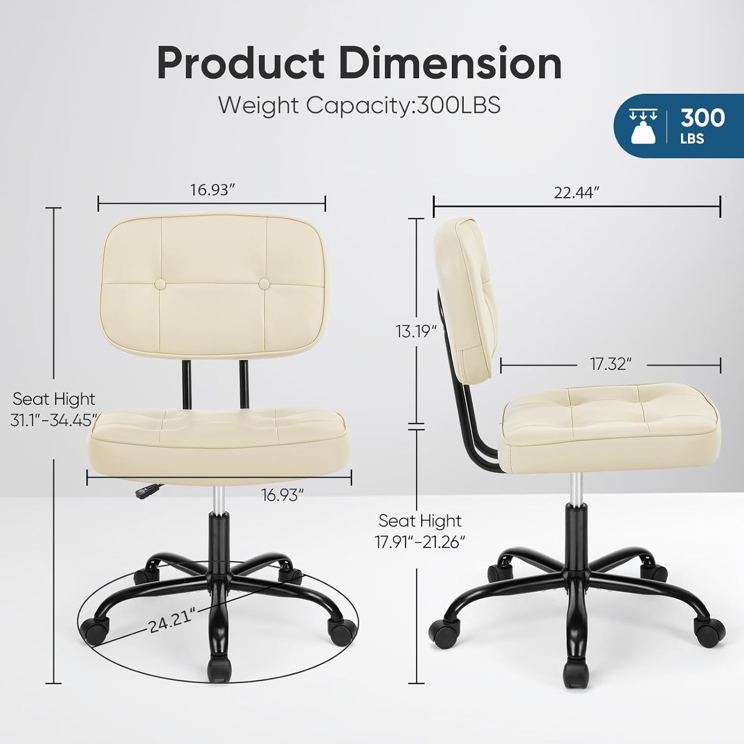 Home Office Desk Chair Ergonomic Armless PU Leather Computer Rolling Task Chair