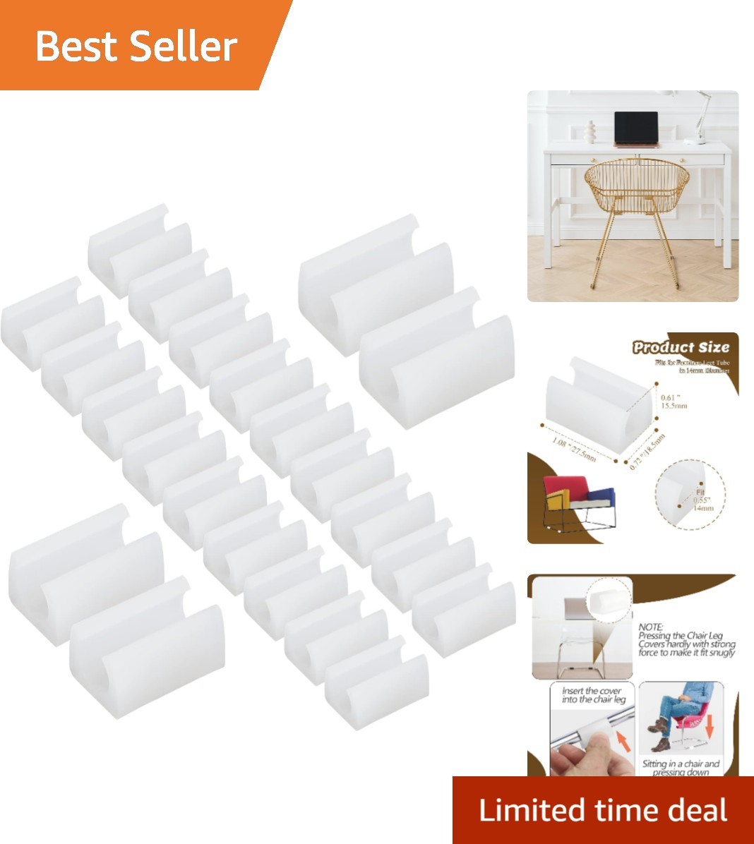 Durable 14mm White Chair Leg Caps – Non-Slip Protectors for Hardwood Floors