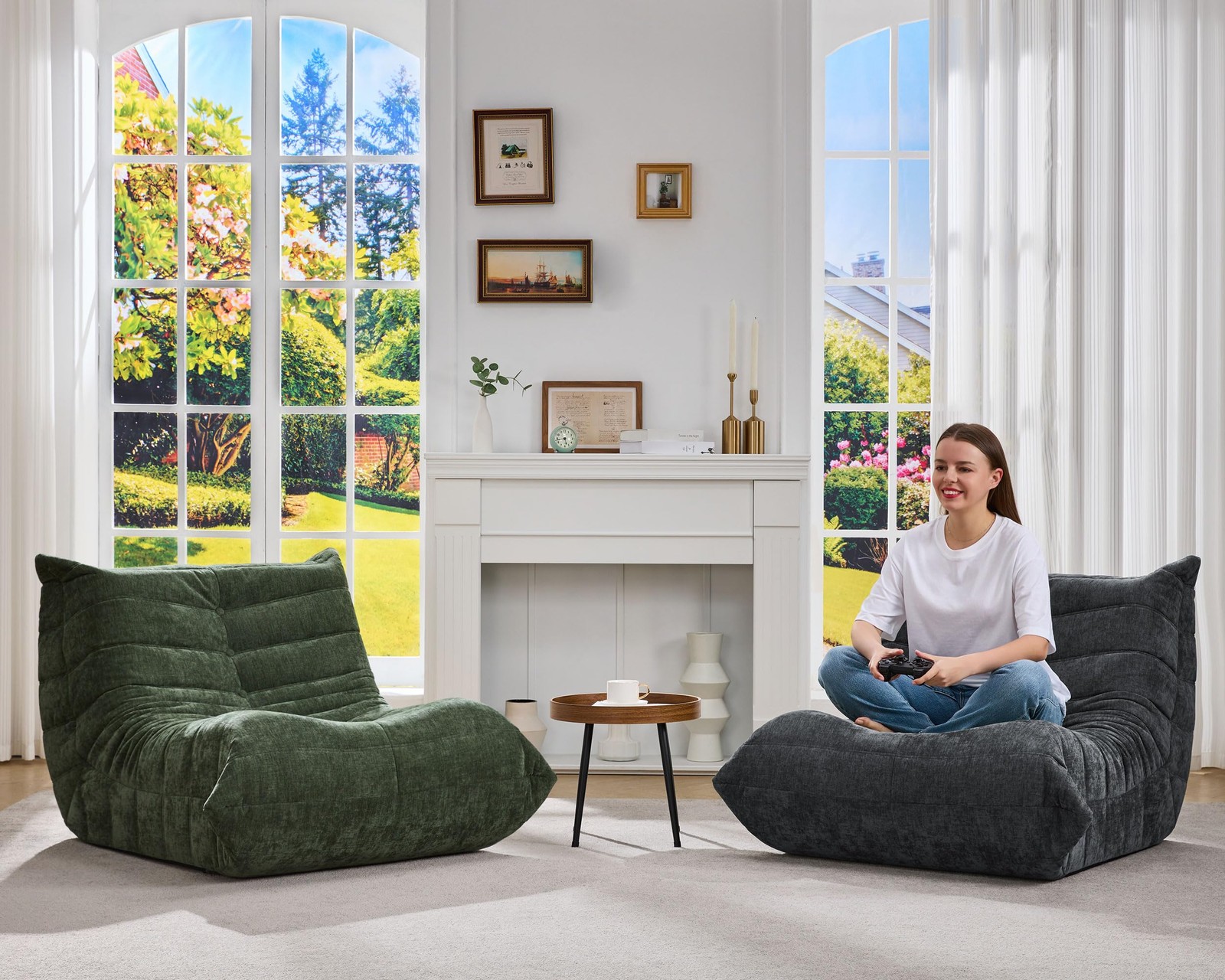 Bean Bag Chairs for Adults Giant Chair Single, Darkgrey Chenille