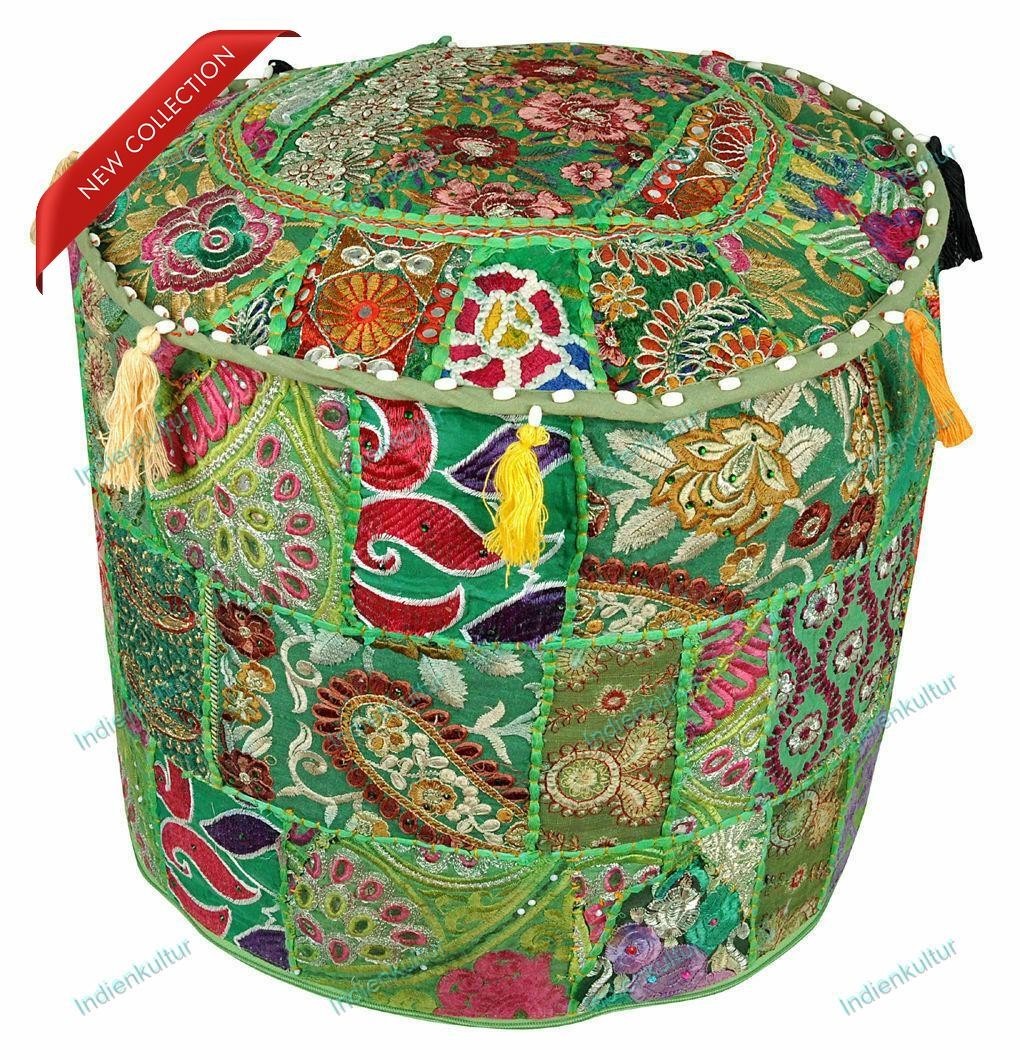 Bohemian Indian Decorative Floral Pouf Cover Ottoman Pouffe Foot Stool Art