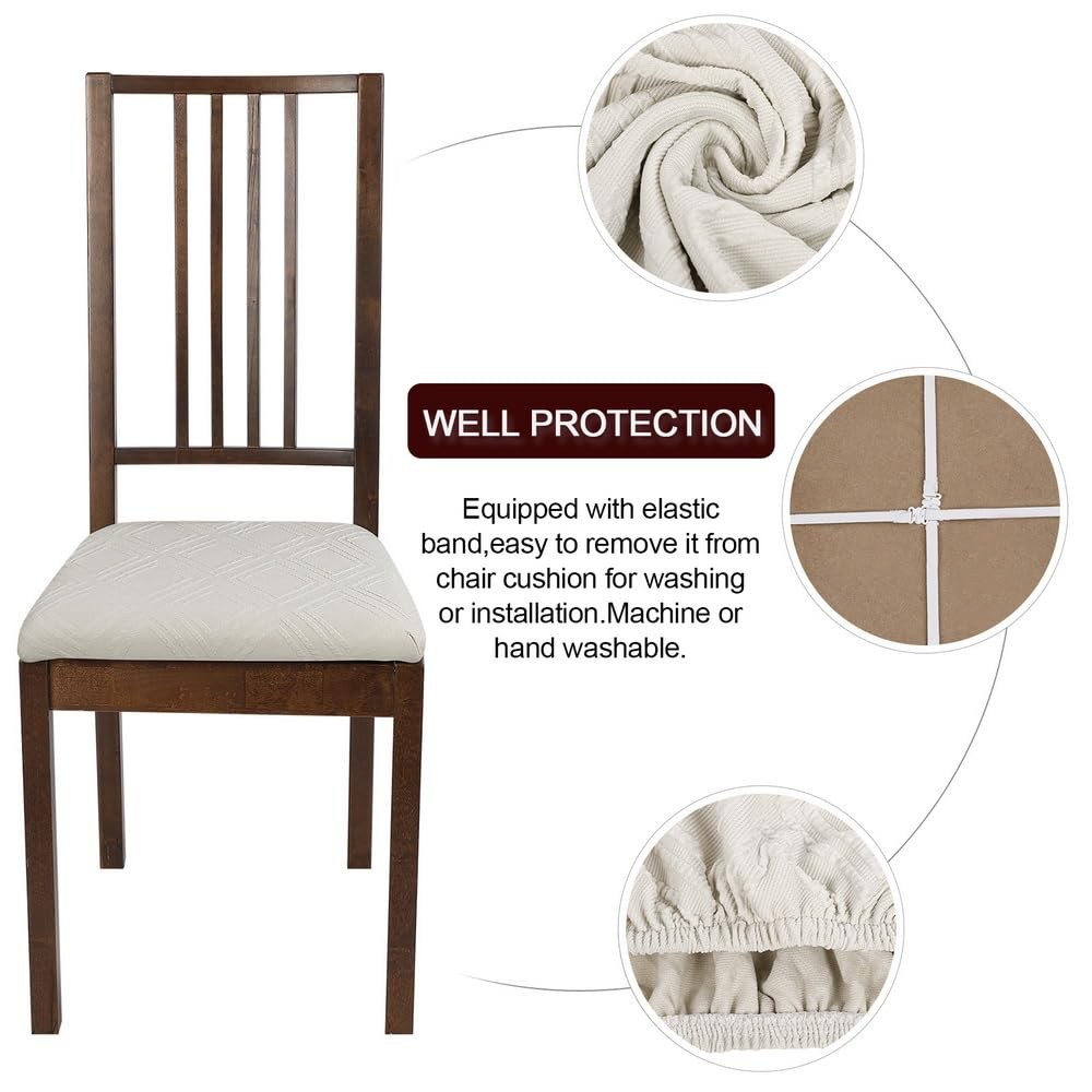 SearchI Jacquard Dining Chair Seat Covers Set of 6 Beige Rhombus