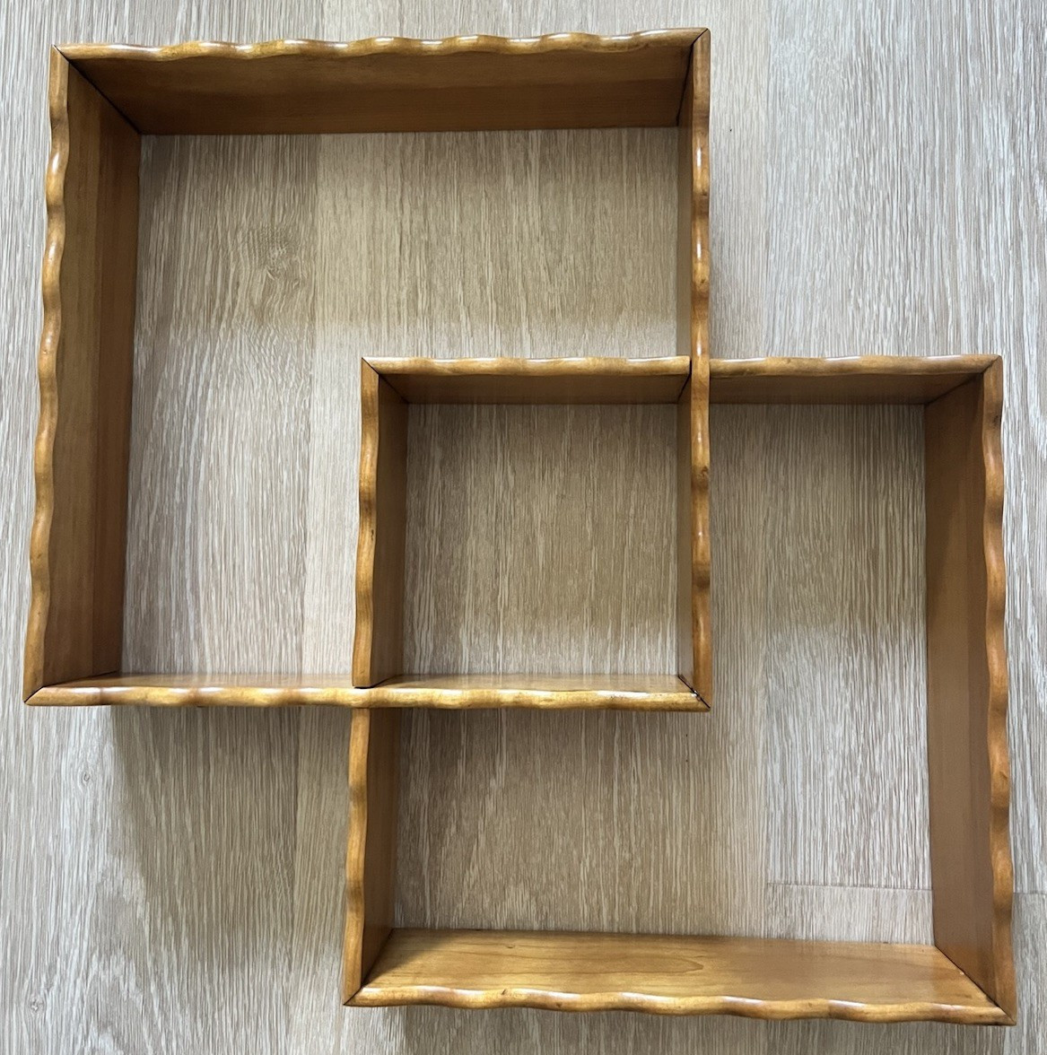 Vintage MCM 1950’s wood Interlocking Cube Wall Shelf Shadowbox Display Cubby