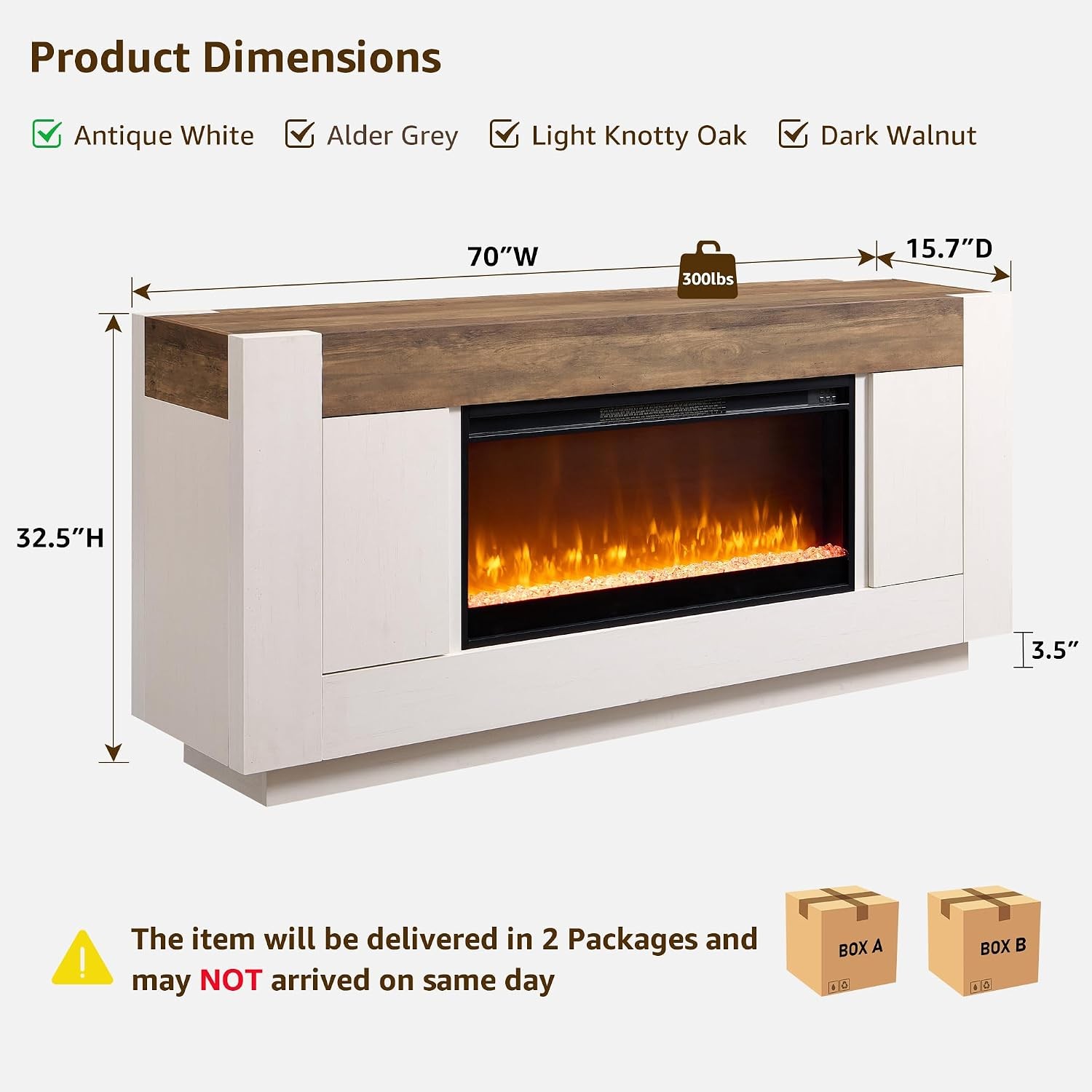 70″ Fireplace TV Stand With 36″ Electric Fireplace Wood Design For Living Room