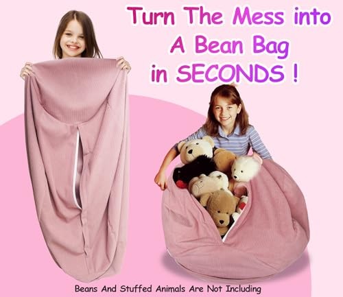 Stuffed Animal Bean Bag Storage Chair Cover for Kids Teens Adults Medium Pink