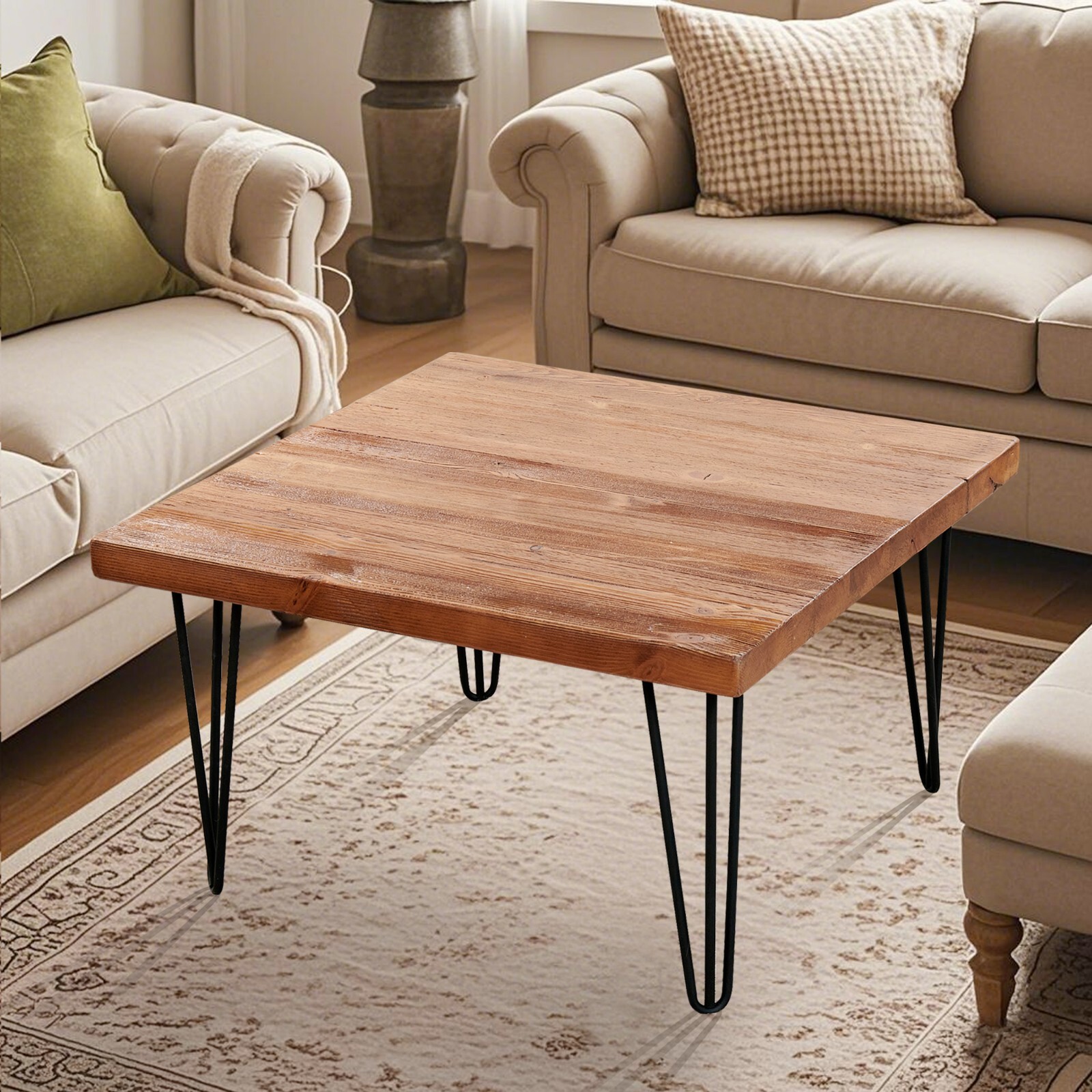 Rustic Square Old Pine Wooden Coffee Table Home Furniture for Living Room Decor