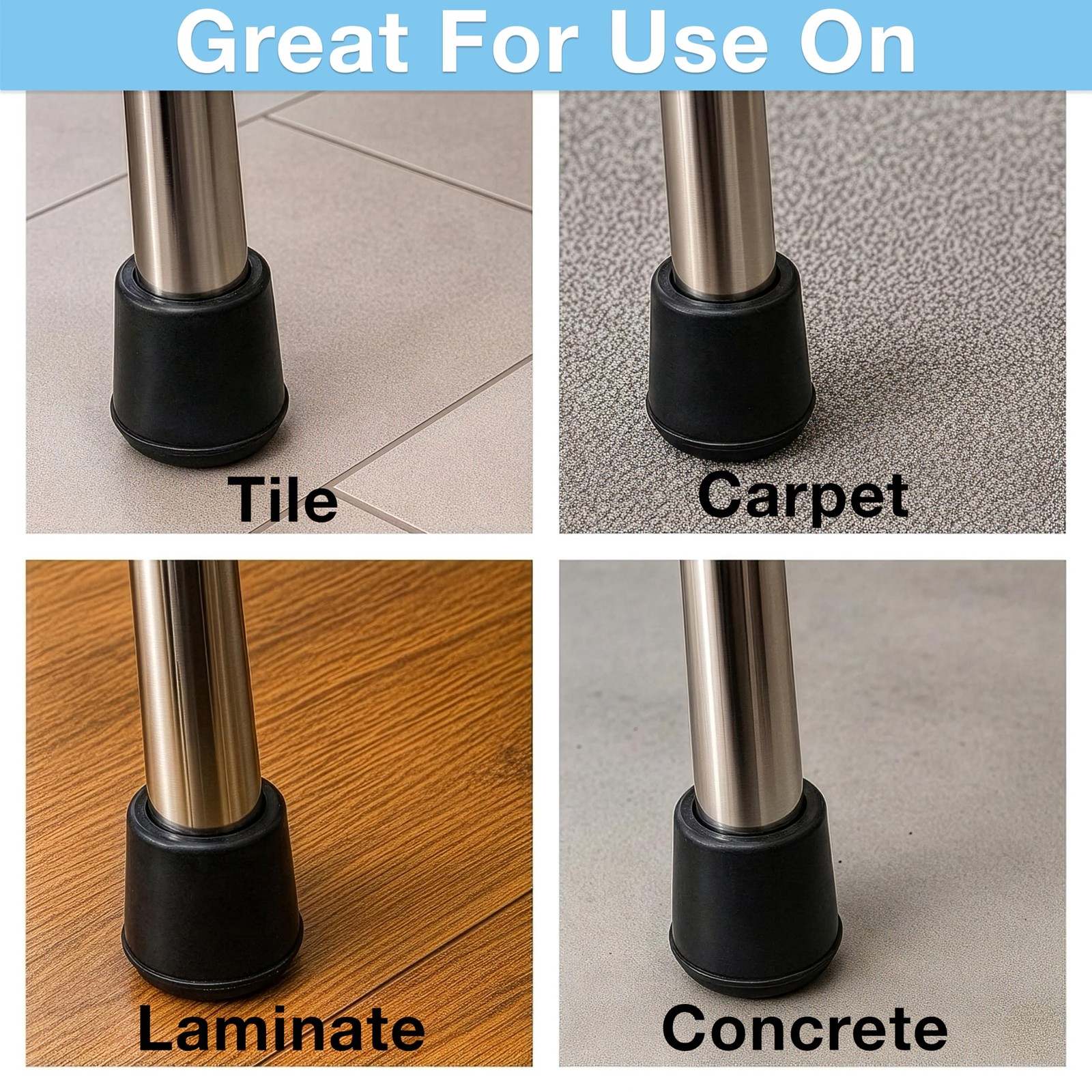 SoftTouch 7/8″ Round Non-Marking Rubber Slip-On Chair Leg Tips, Nonslip Prote…