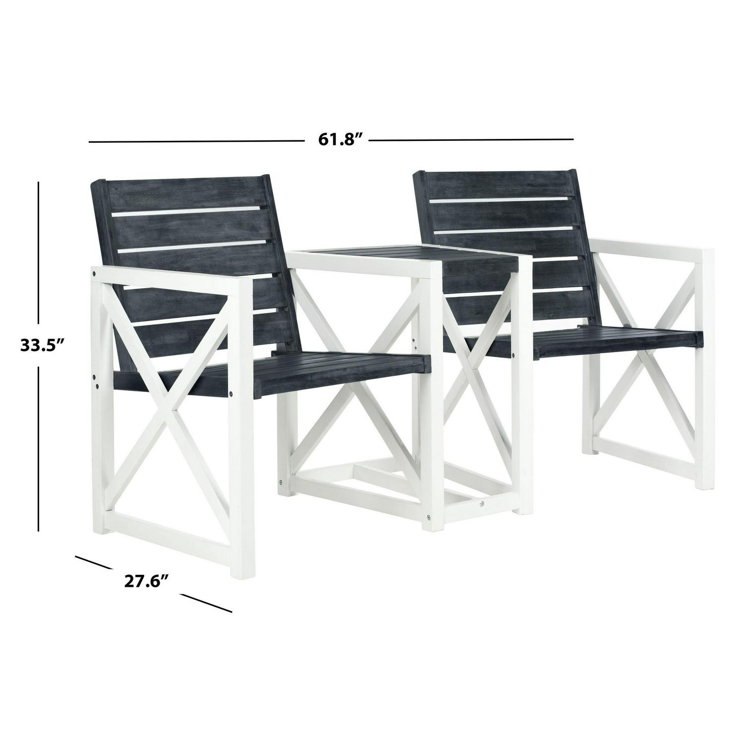 SAFAVIEH Jouana Dark Slate Grey/ White 2-seat Bench – 61.8 X 27.6 X 33.5