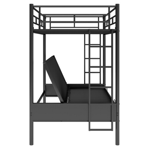 Convertible Bed Twin over Full Metal Bunk Bed Multi-Function Black Bed Frame