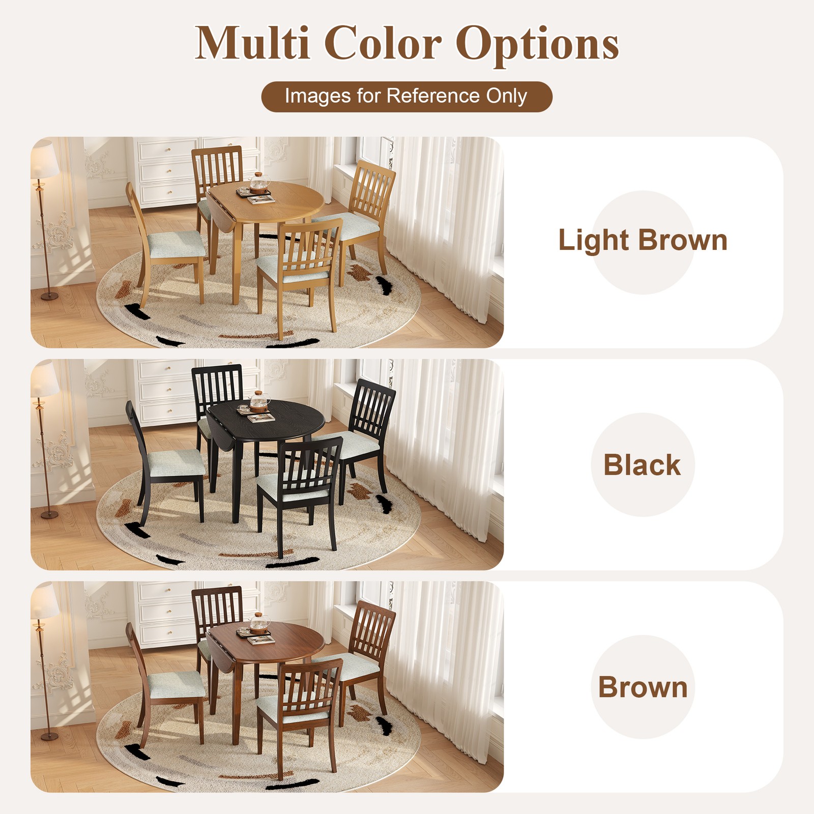 Extendable Round Folding Dining Table for 2-4 People Light Brown