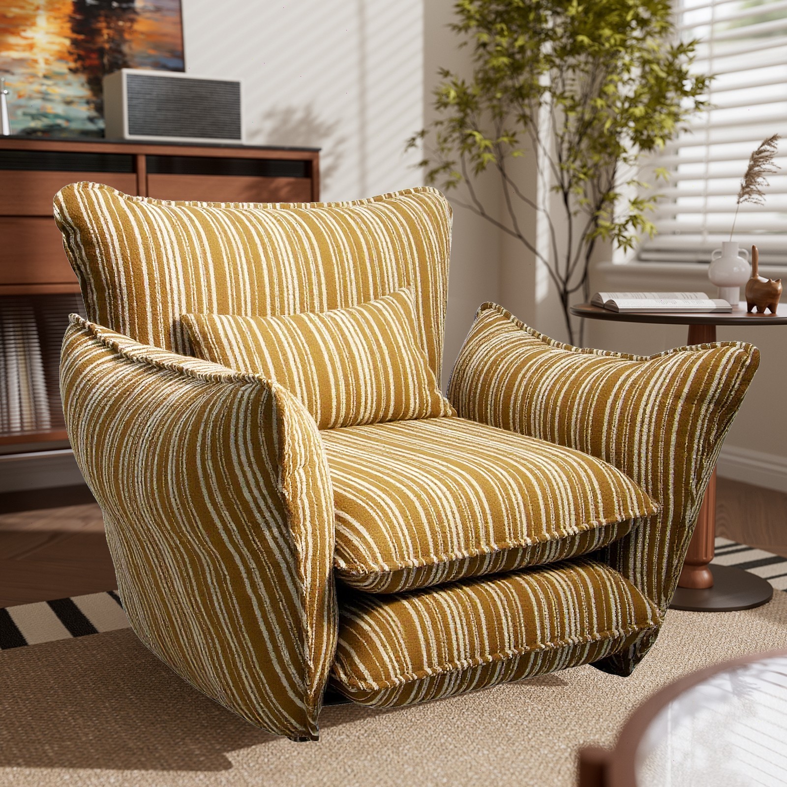 Accent Chair for Living Room with Cushions 350 lb Lounge Chair with LumbarPillow