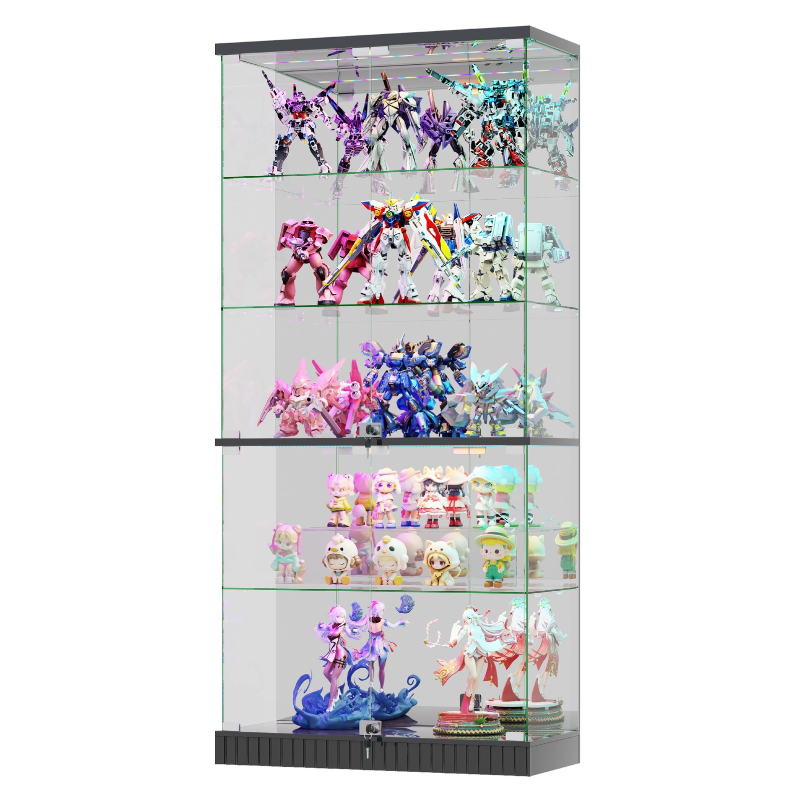 Glass Display Cabinet with RGB Lights, Lockable Display Cases for Action Figure