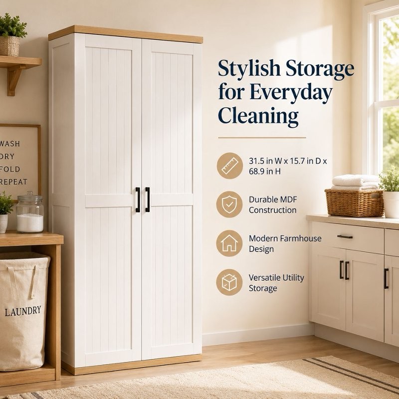 68.9″ Tall Vacuum Storage Cabinet Closet Tool Organizer With Adjustable Shelves