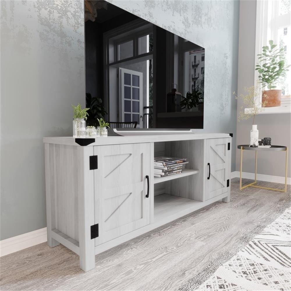 Pemberly Row 58″ Barn Door TV Stand for up to 65″ TVs in Light Gray Wash