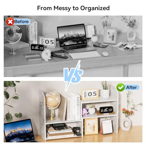Desk Shelf for Top of Desk – Adjustable Desktop Organizer White – Patterned