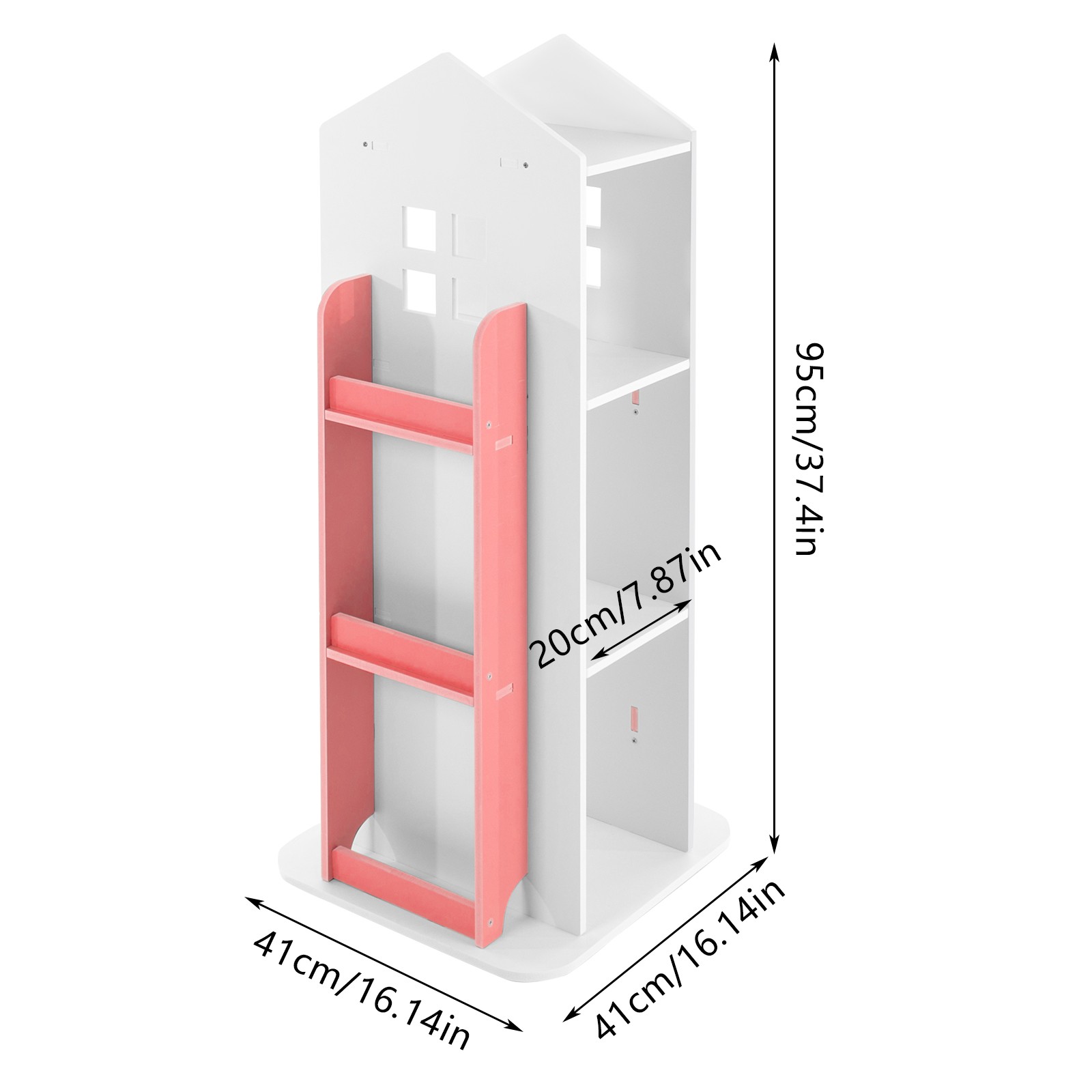 4 Tiers Corner Floor Mount Bookcase Organizer Rotating Castle Bookshelf Pink