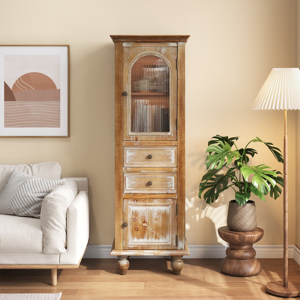 Farmhouse Tall Narrow Storage Cabinet – Rustic Wood Linen Cabinet
