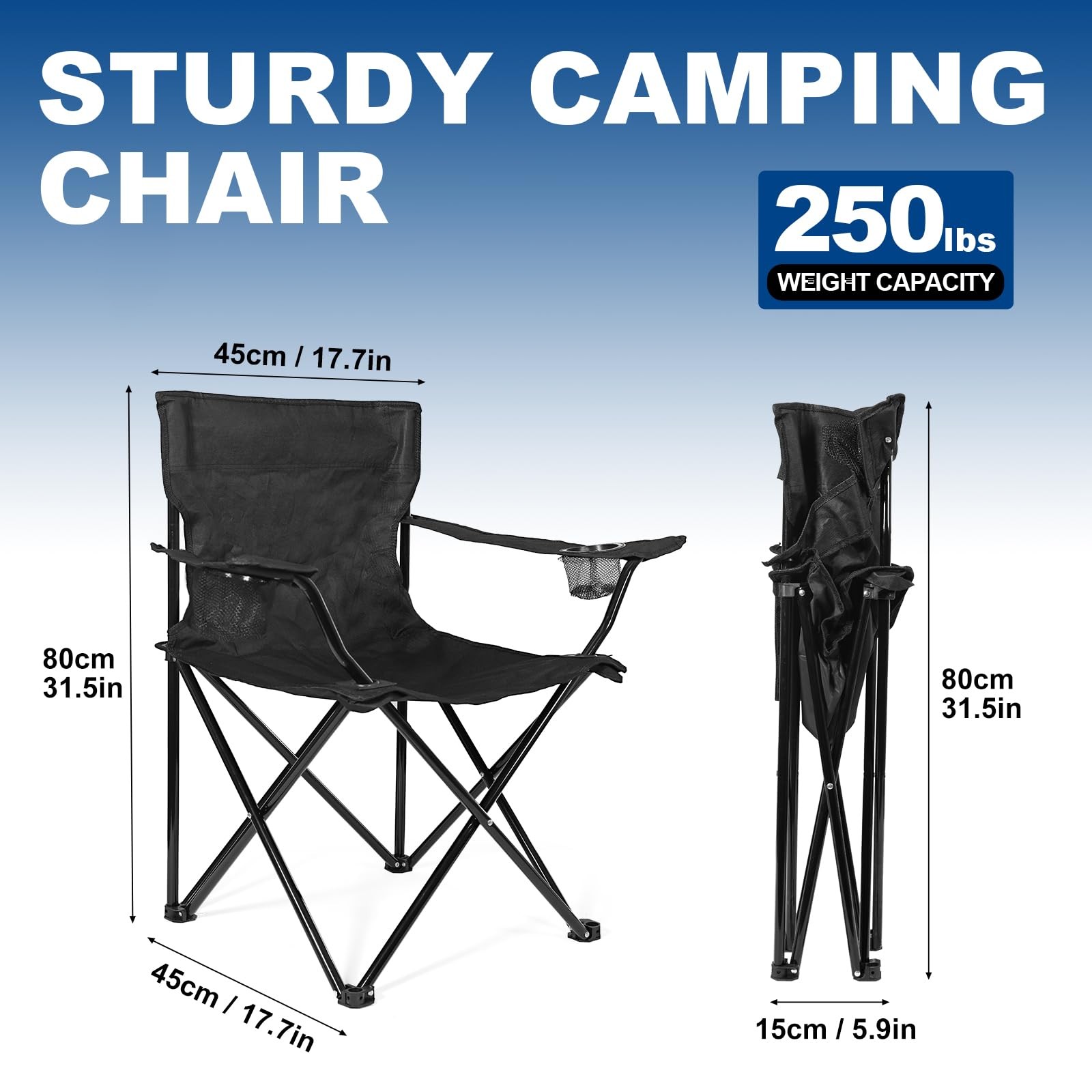 WEIDIORME 2 Pack Lightweight Camping Chairs for Medium, Black 2pcs