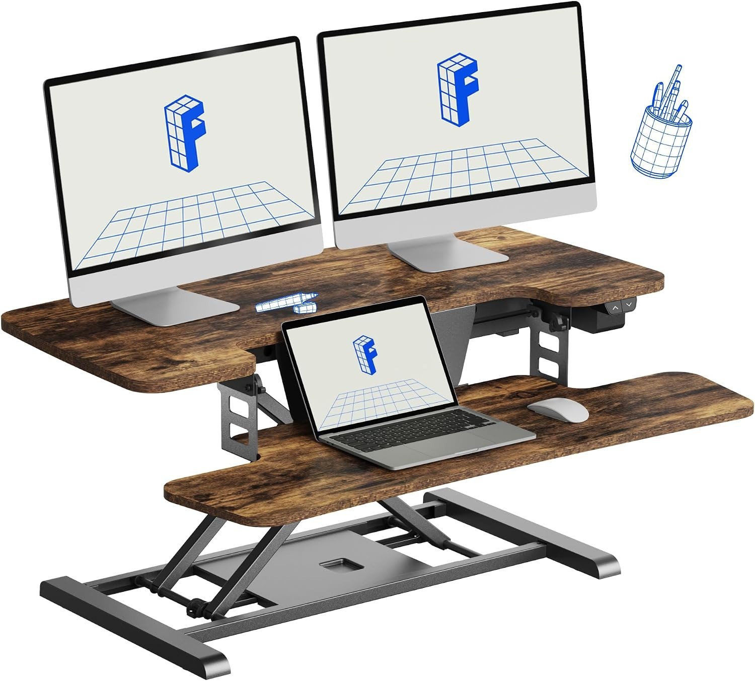 Polished Rustic 35″ Electric Standing Desk Riser – Easy Assembly & Durable Build