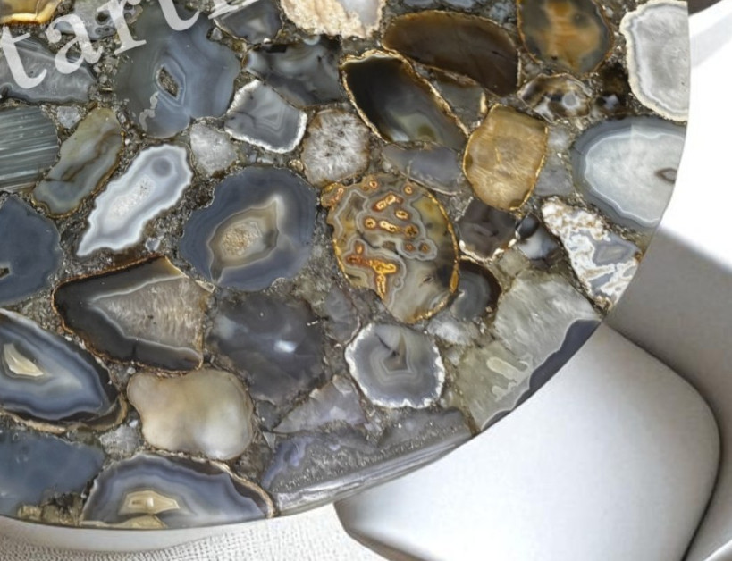 Stunning Gray Agate Coffee Tabletop Handmade Art Crystal Stone Furniture Decor