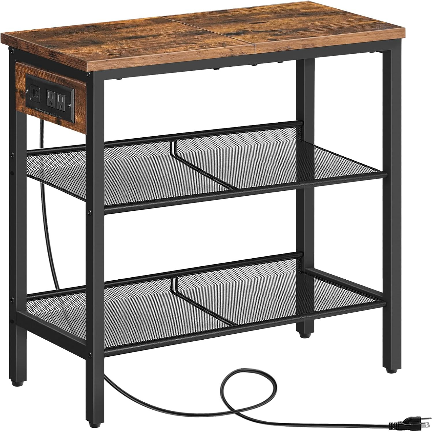 End Table, 3-Tier Narrow Side Table with Charging Station, Nightstand with 2 Fla