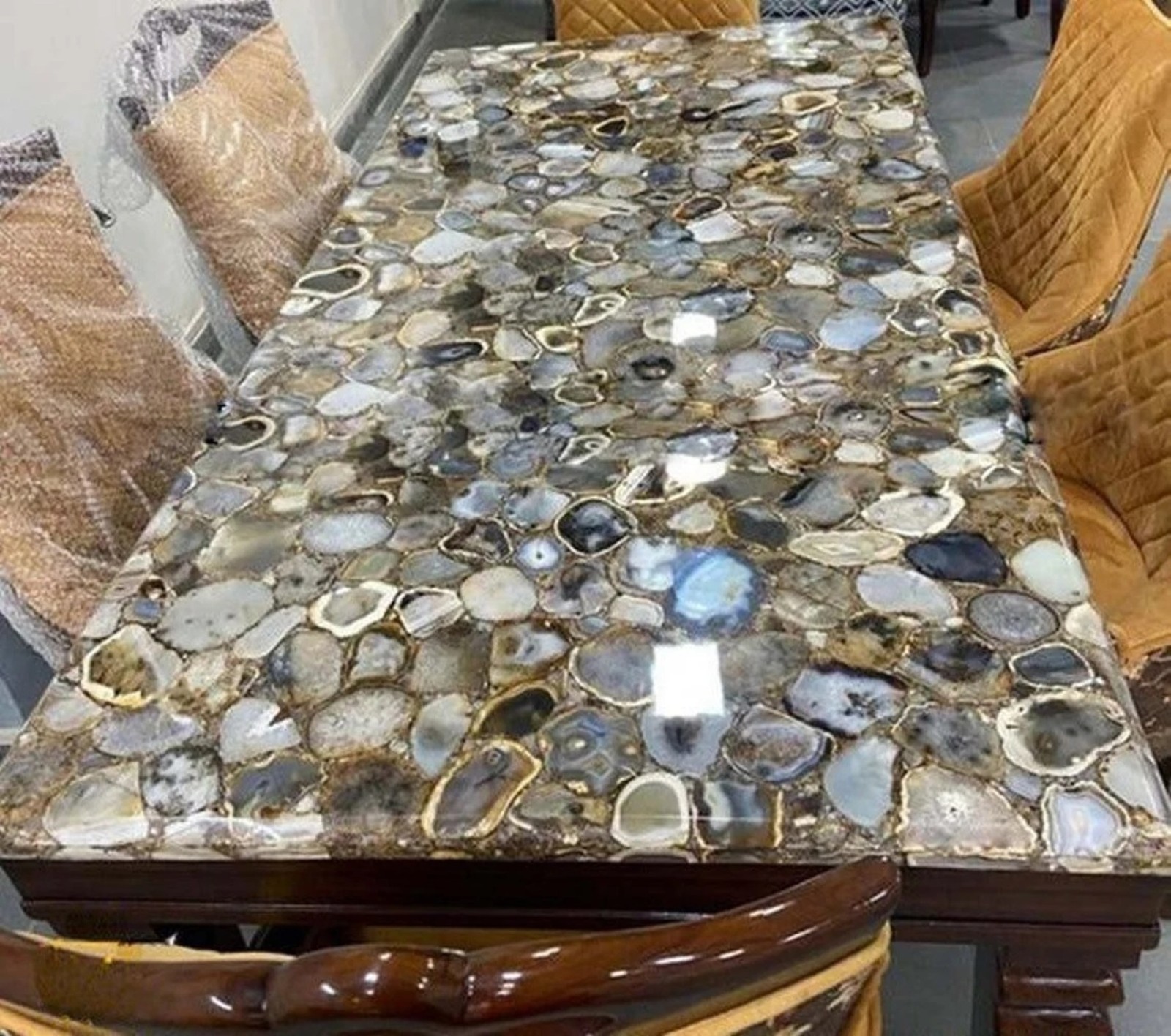 Light Grey Agate Coffee Table Top with Modern Look 12×12 Inches Agate Side Table