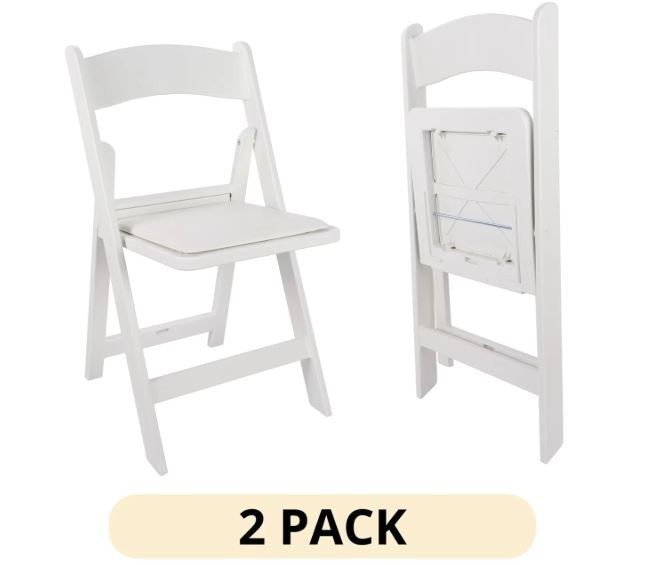 2 Pack Folding Chairs White Resin Padded Seat Banquet Indoor Outdoor