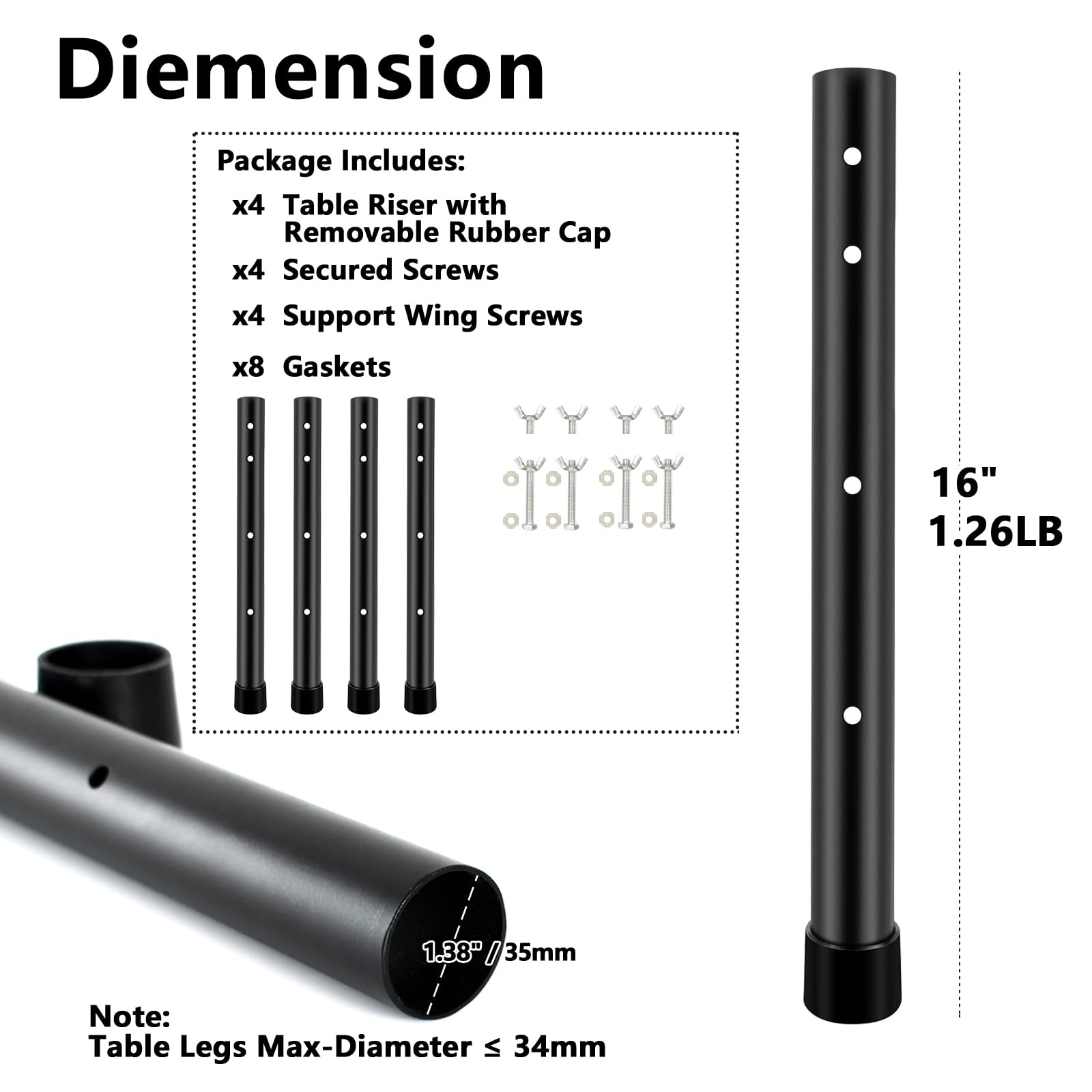 4 Packs Table Leg Extenders, Adjustable Table Leg Risers, Black Heavy Duty Steel