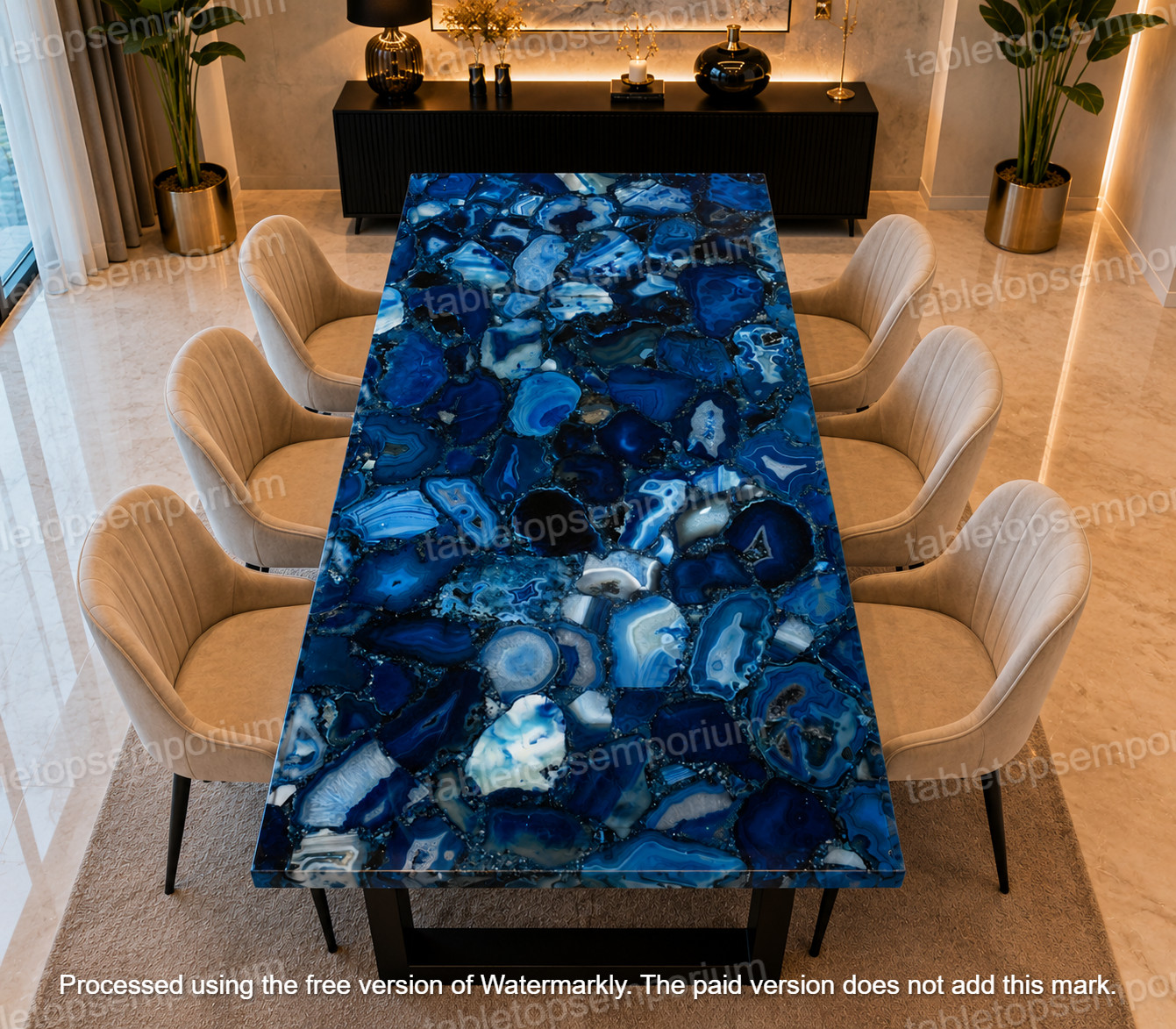 Premium Luxury Blue Agate Dining Table Custom Rectangular Stone Furniture Decor