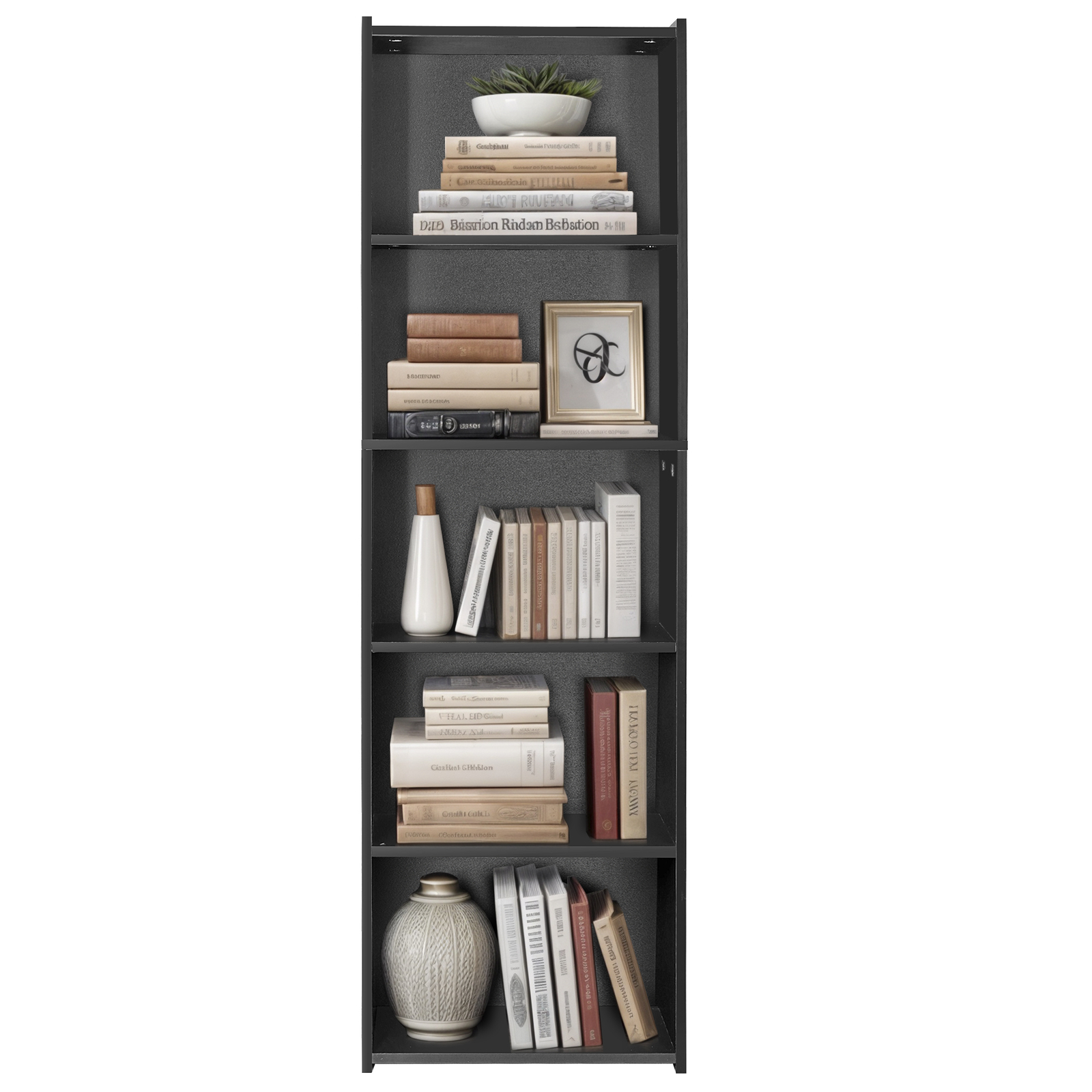 5 Tier Bookcase Organizer Open Book Shelf MDF PB Bookshelf Display 5 Cubes Black
