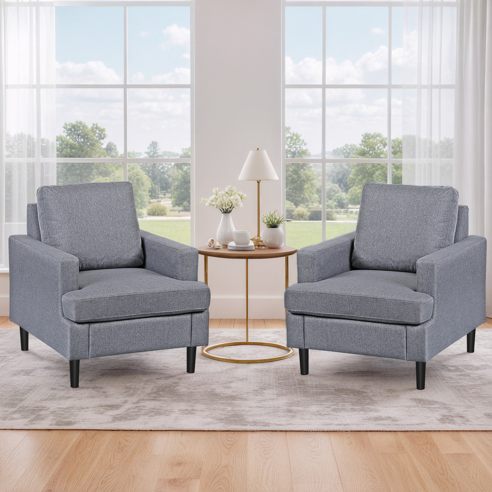 2X Accent Chair Modern Linen Fabric Armchairs Upholstered Single Sofa Chair Gray