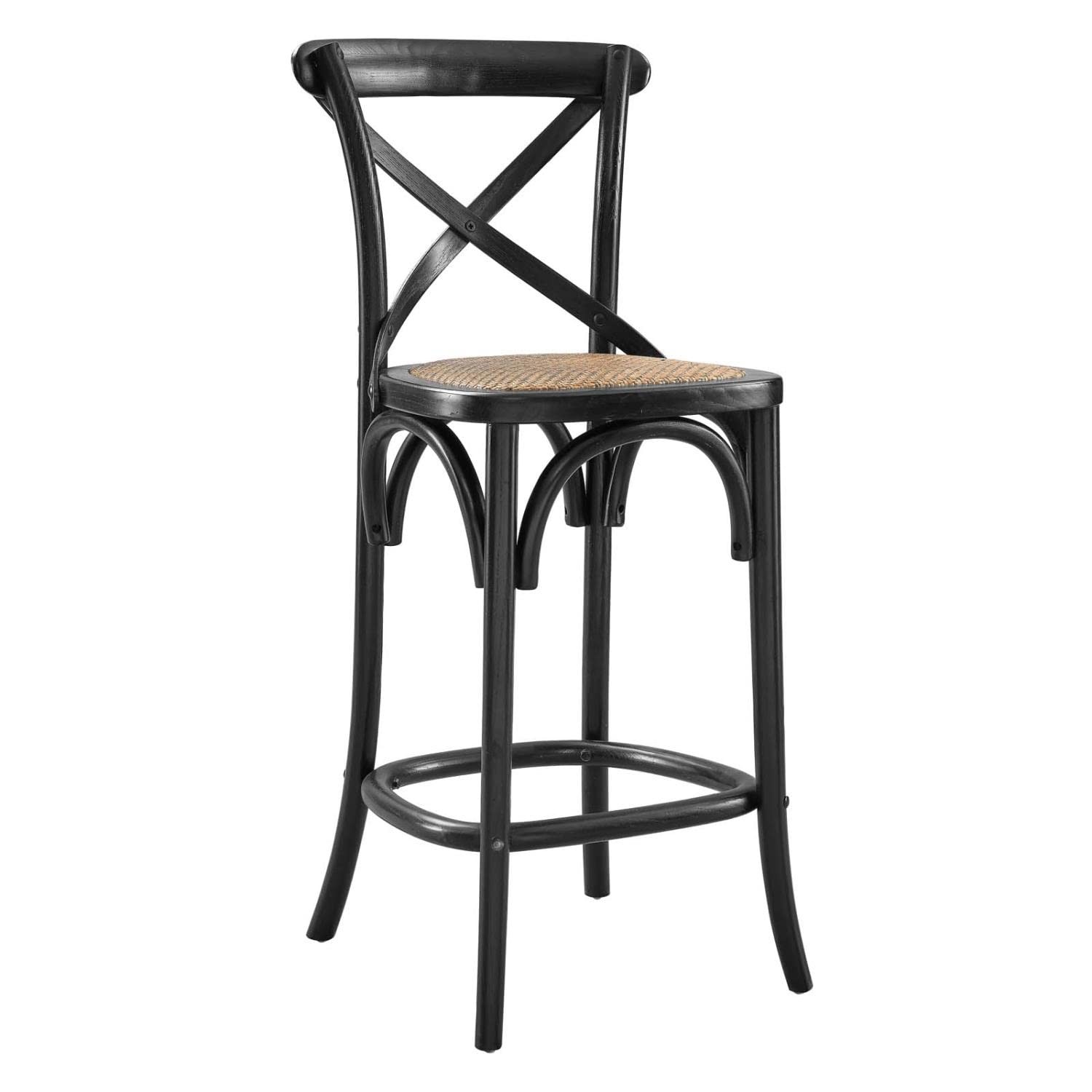 Modway Gear 39.5″ Rattan and Elm Wood Counter Stool in Black Finish