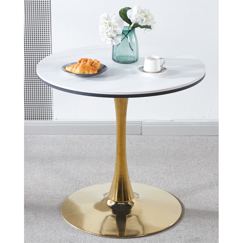 31.5in Walnut Midcentury Tulip Pedestal Dining Table Golden Base 2-4 Seats