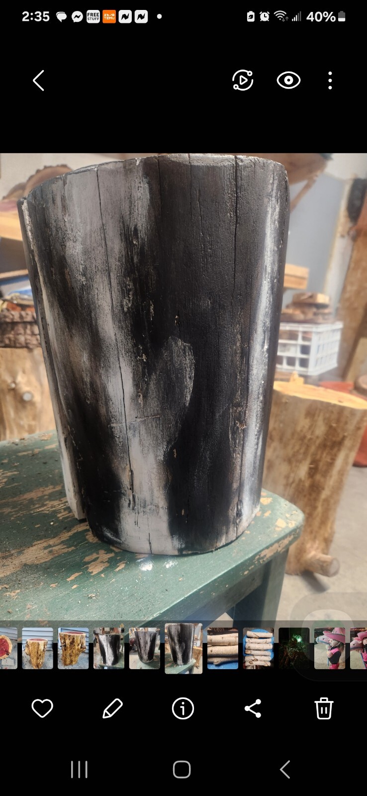 Painted Tree stump, Side Table, Stool-16x12x11