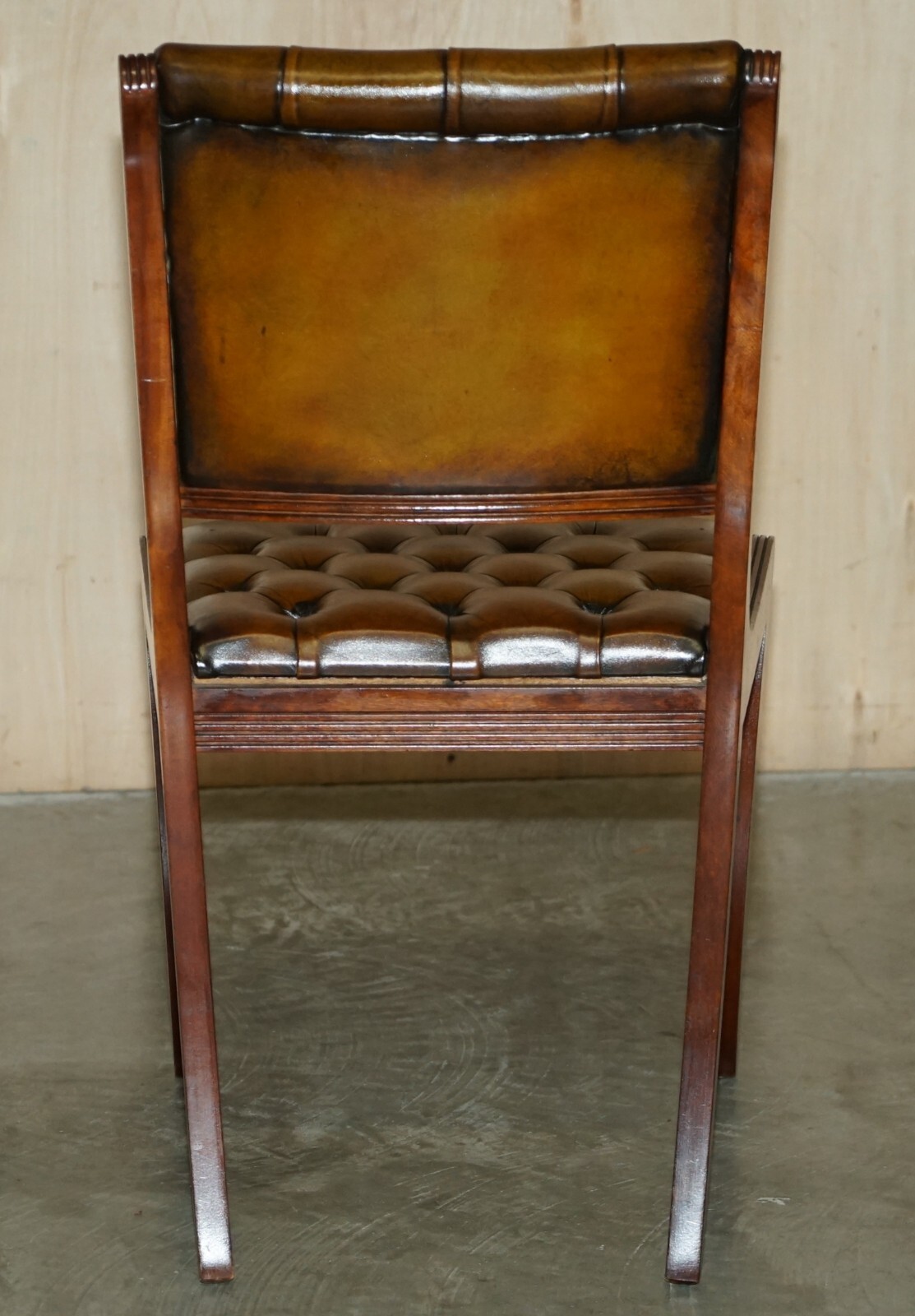 EIGHT VINTAGE MAHOGANY FULLY RESTORED CHESTERFIELD BROWN LEATHER DINING CHAIRS 8