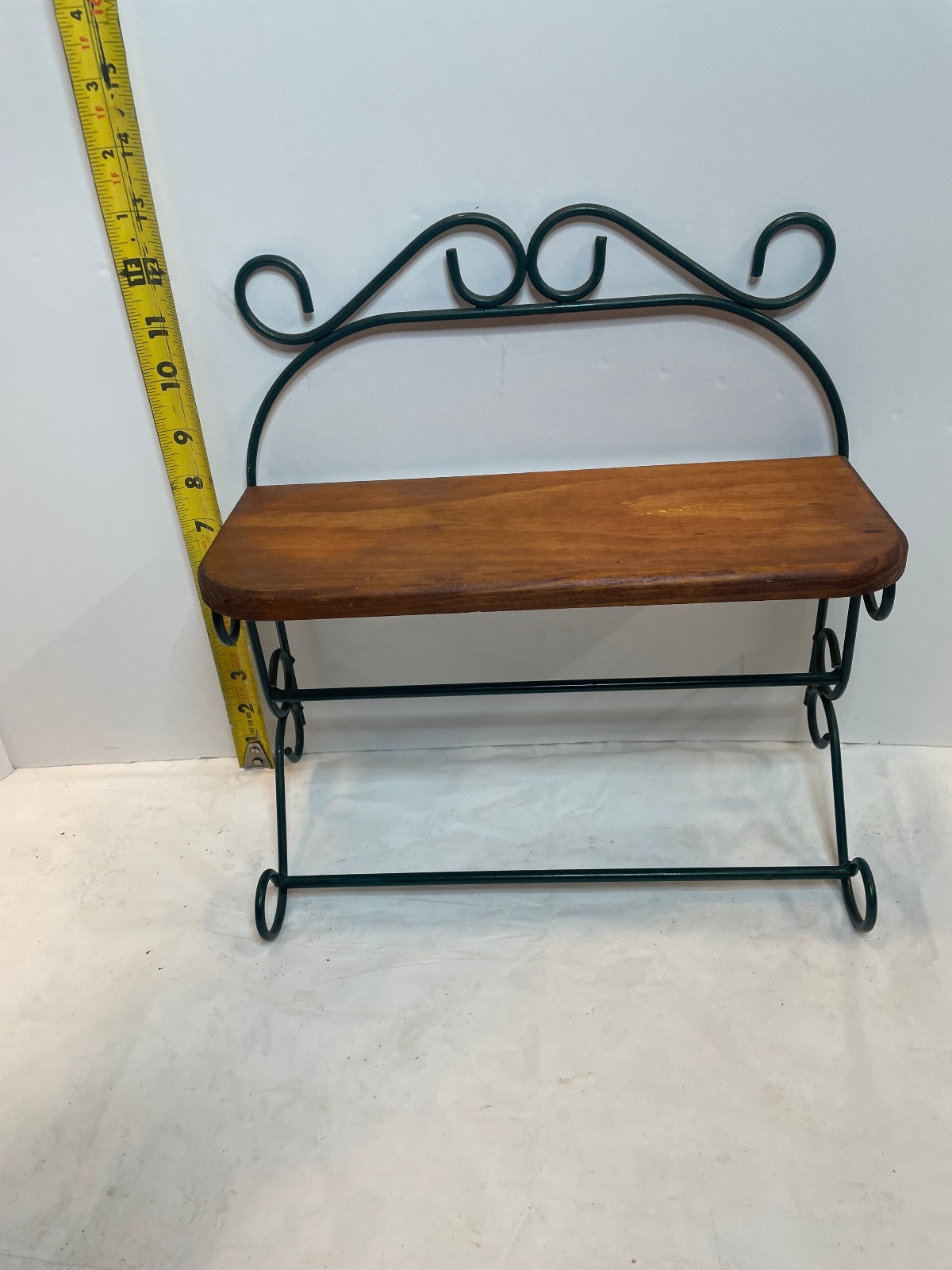 Vintage Towel Rack Shelf Rustic Country Style Wood Metal Wall Primitive 13 x 12