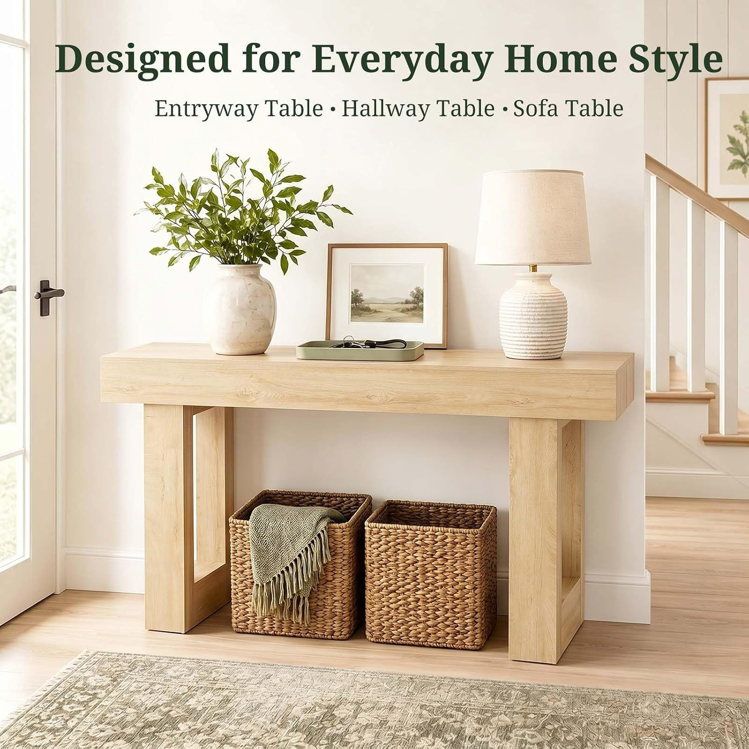 Farmhouse 63-Inch Console Table for Hallway, Living Room & Entryway, Easy Assemb