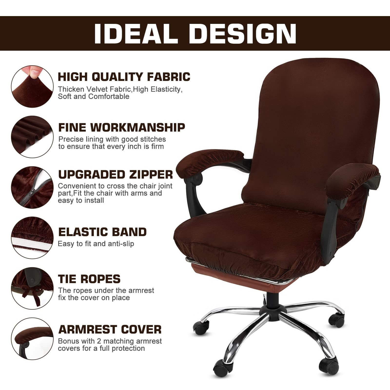 Office Chair Cover with Armrest Covers Velvet Computer Chair Cover Thick Stre…