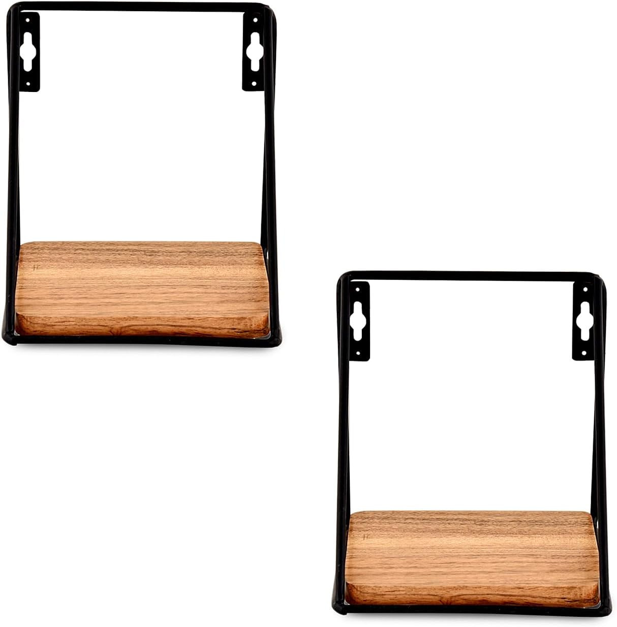 Floating Shelf Iron and Acacia Wood Wall Mounted Shelves Set of 2 for Living …