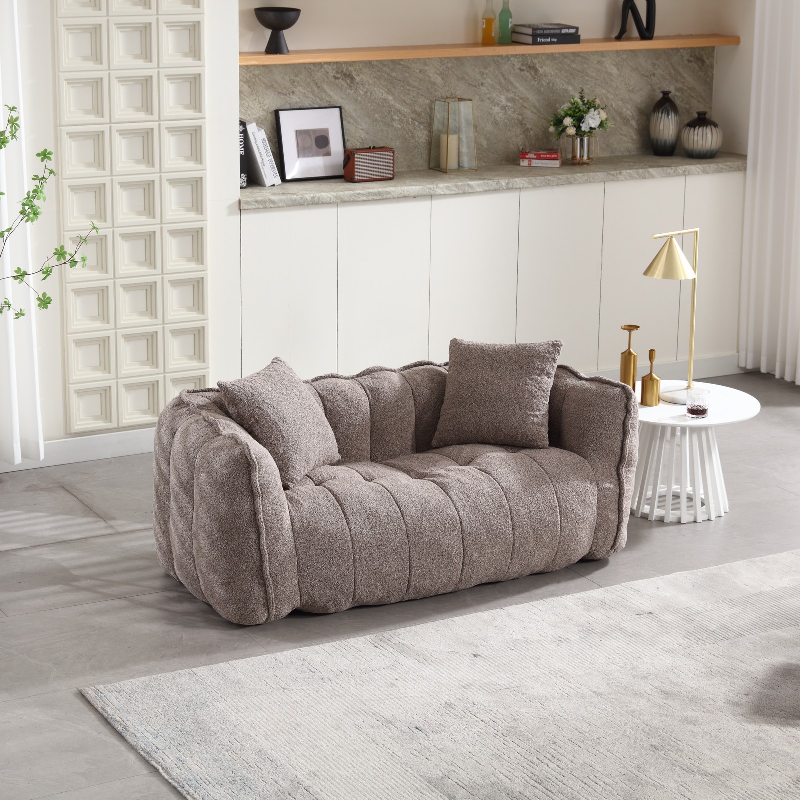 Large Brown Chenille Bean Bag Chair Sofa for Two, 66″L x 35″W