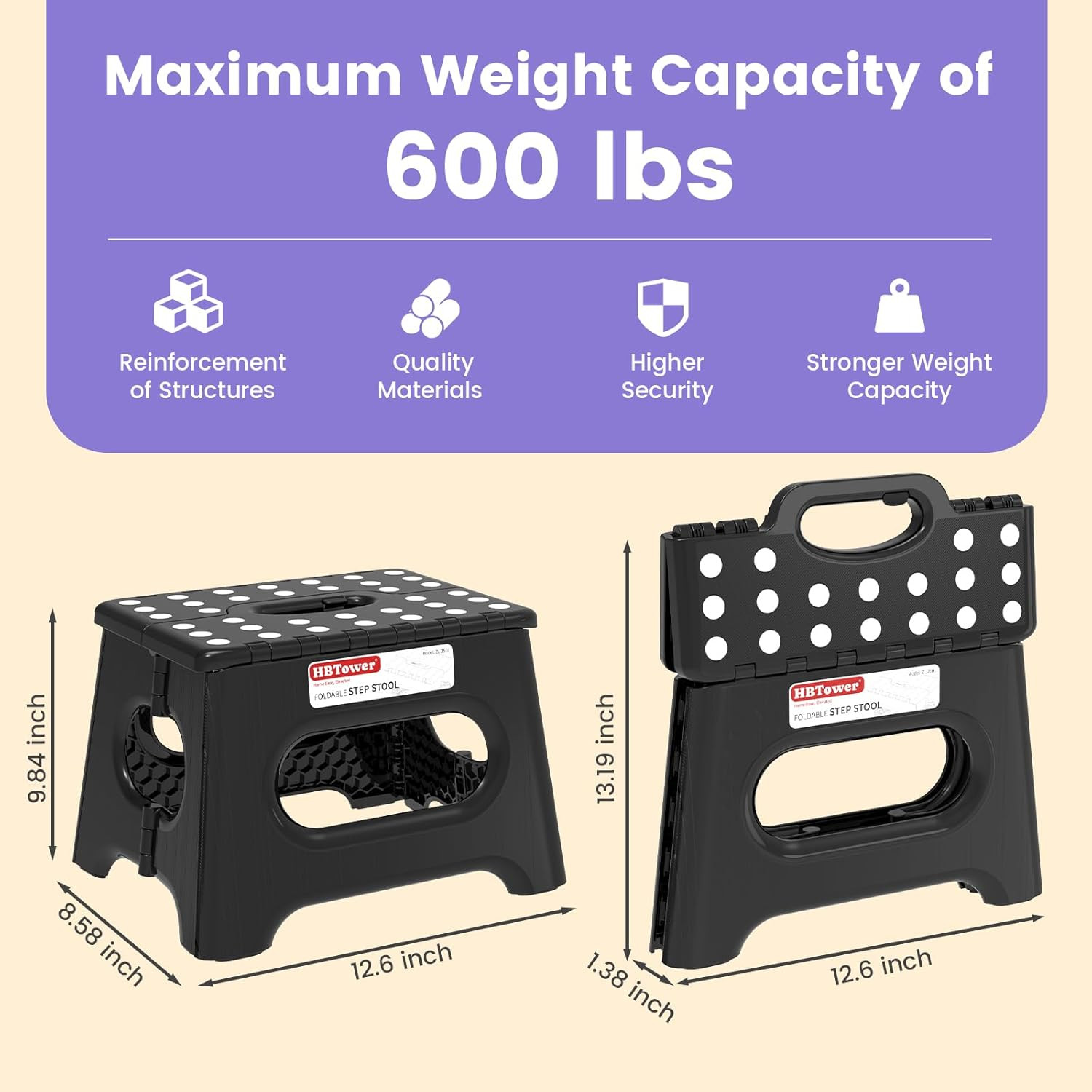 Sturdy 9-Inch Folding Step Stool – 600 lb Capacity, Non-Slip, Compact Design