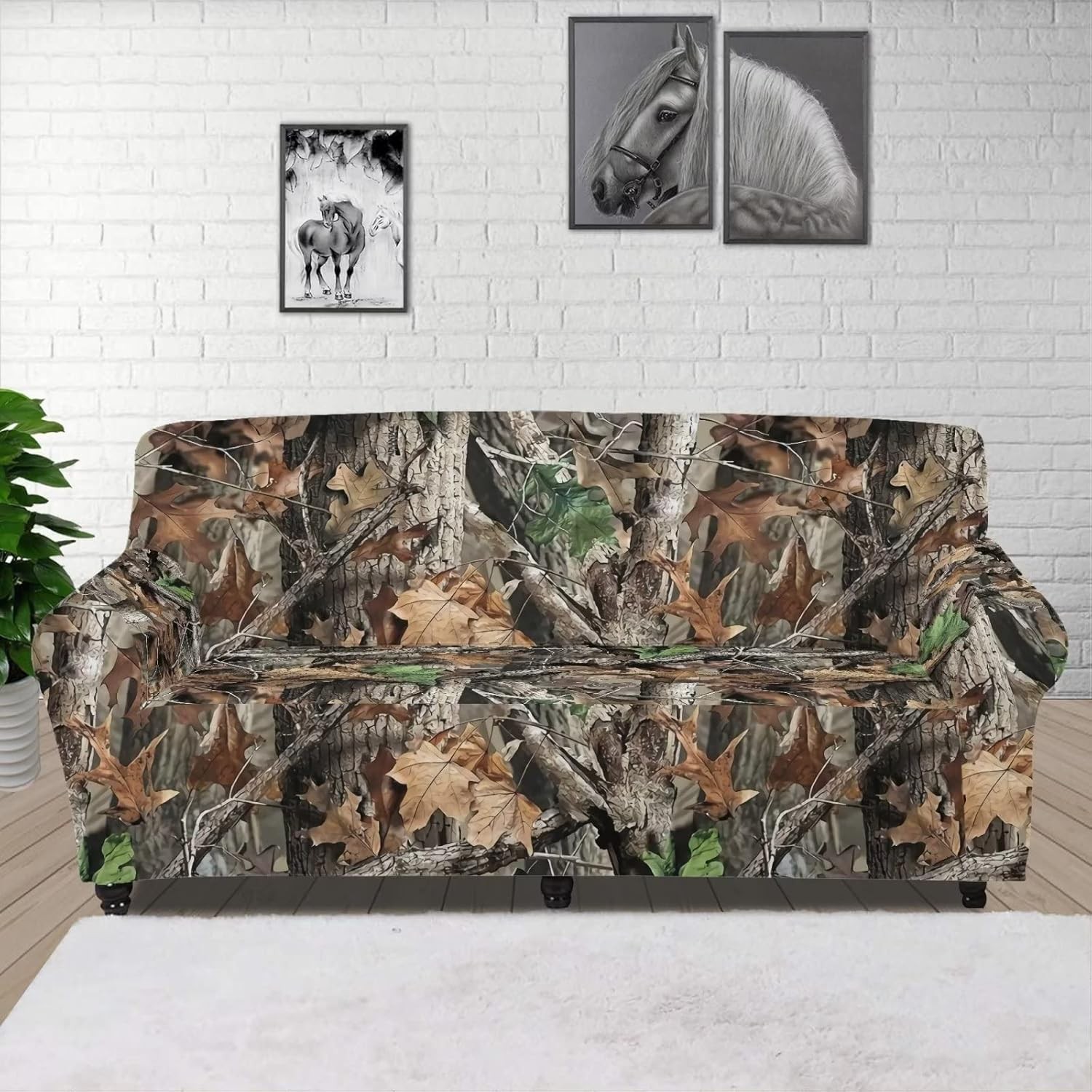 Camo Elastic Sofa Cover Forest Camouflage 3 Seater Sofa Slipcover 3-Piece Couch