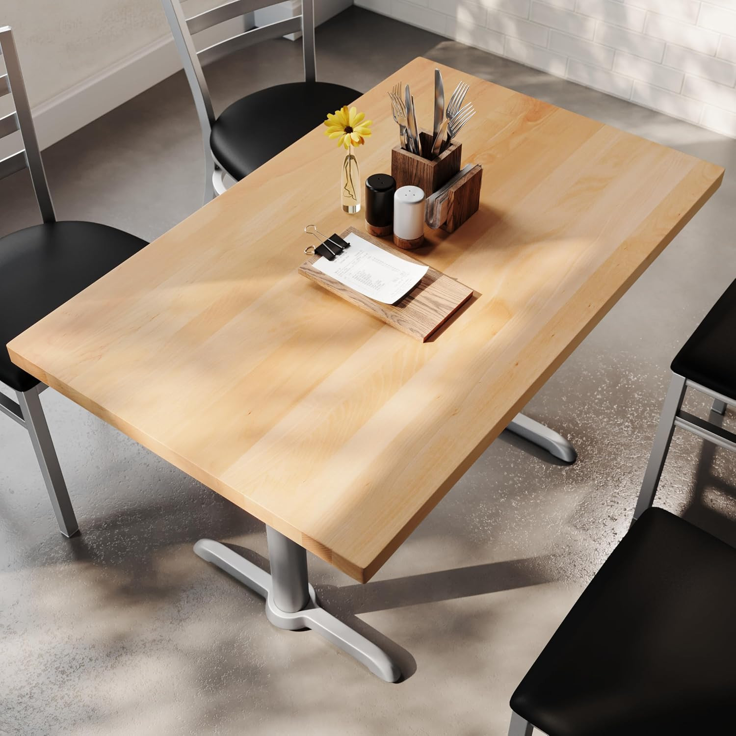 Natural Solid Wood Tabletop with Cast Iron Bases – 30″ x 48