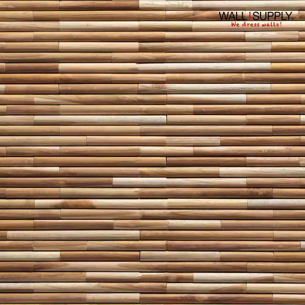 Ultra Wood Teak round Wood Wall Panels 0.59 In. X 7.87 In. X 19.69 In. Natural F