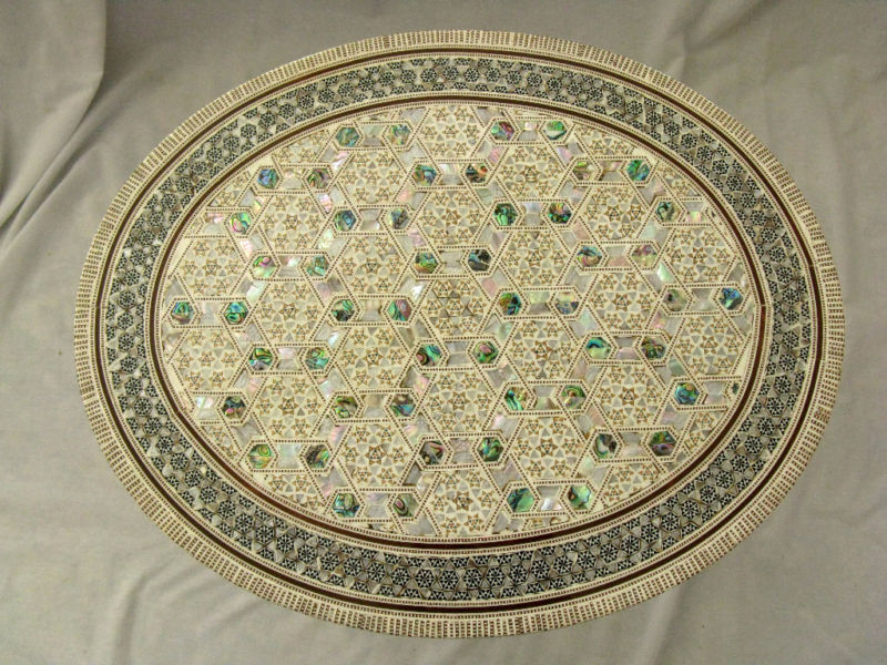 Egyptian Inlaid Mother of Pearl Wood Living Room Handmade Table Oval 16.5″