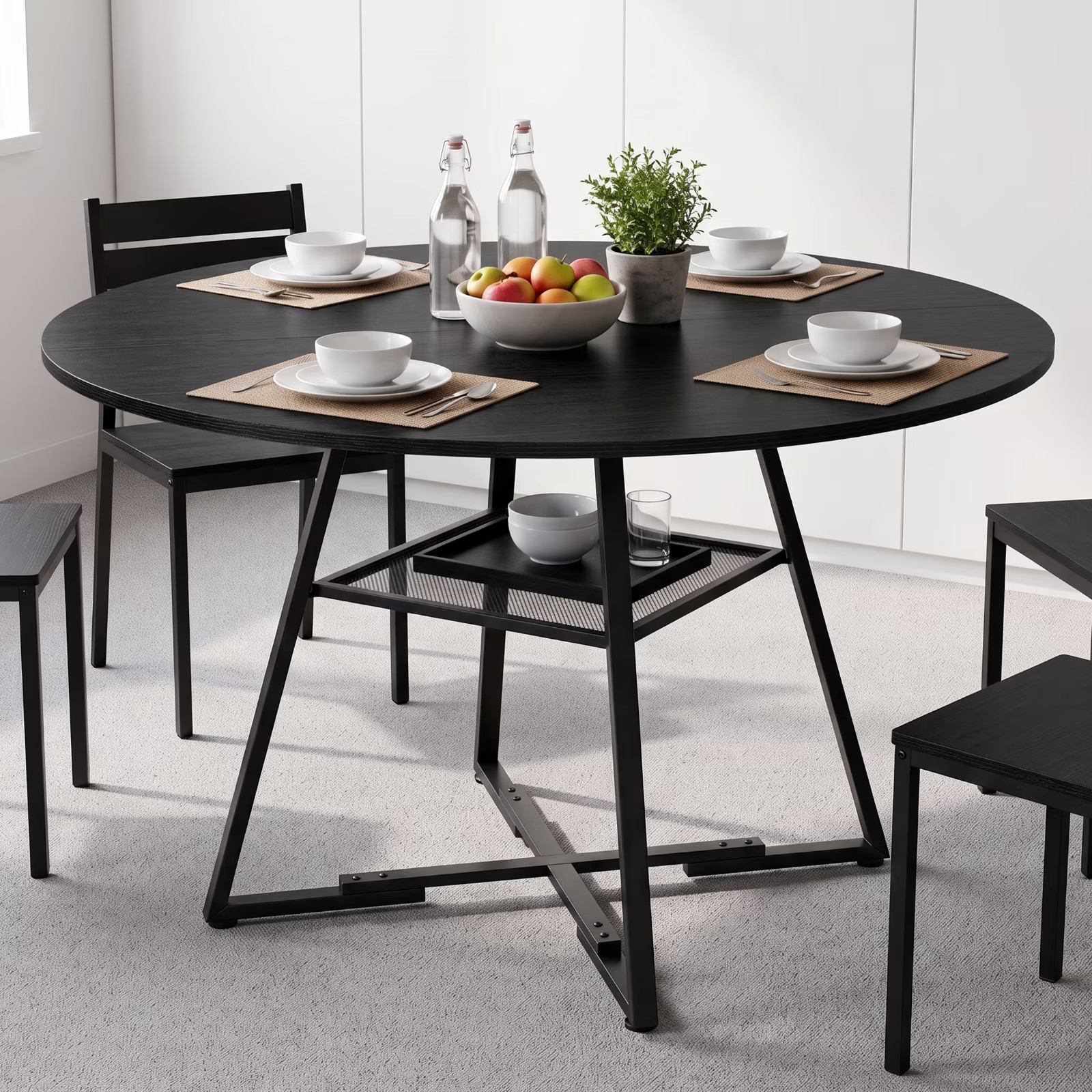 47 Inch Round Dining Table for 4-6, Farmhouse Kitchen & Dining Room Table with