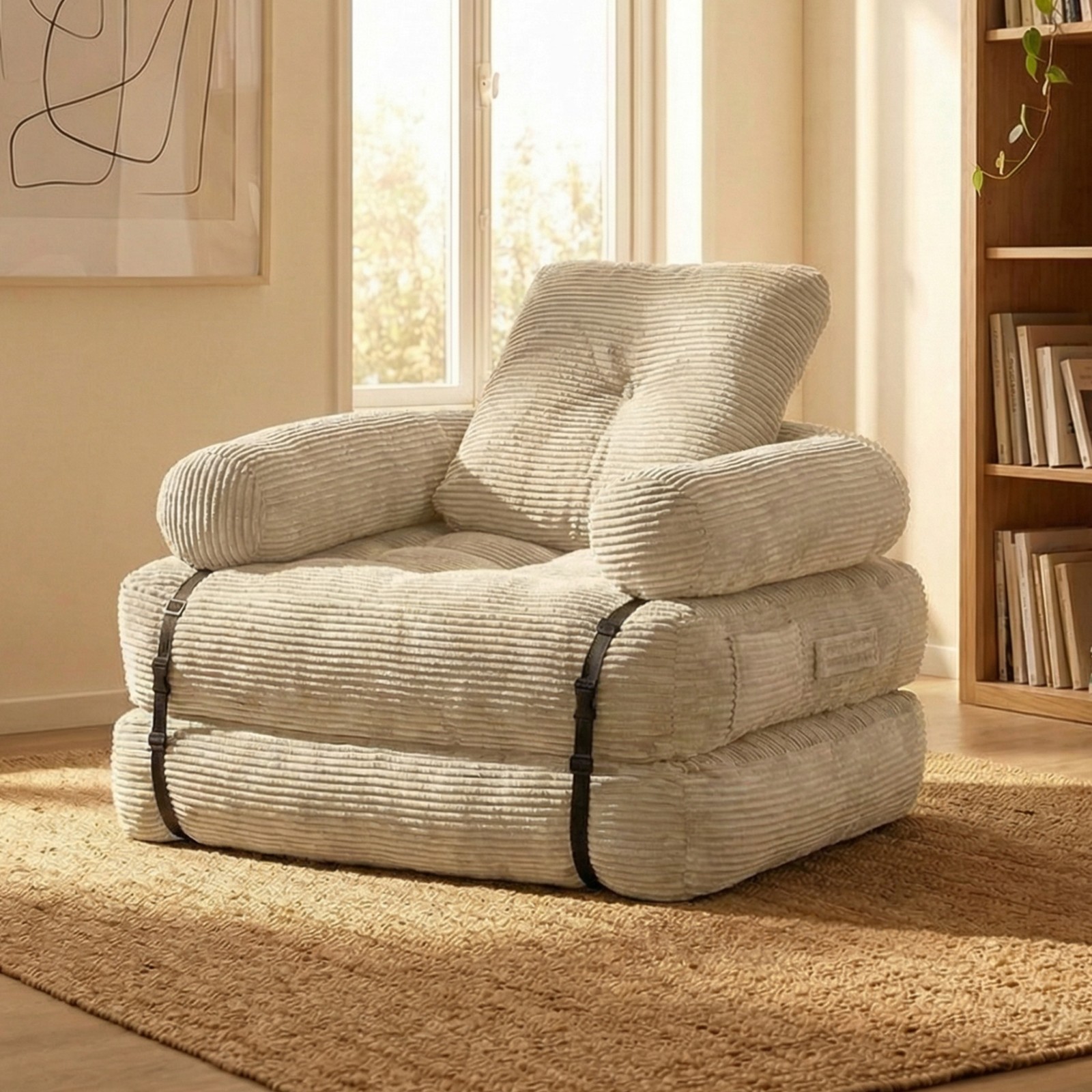 Vacuum Compressed 1 Seater Sofa Bed, 2-in-1 Convertible Single Sleeper Loveseat