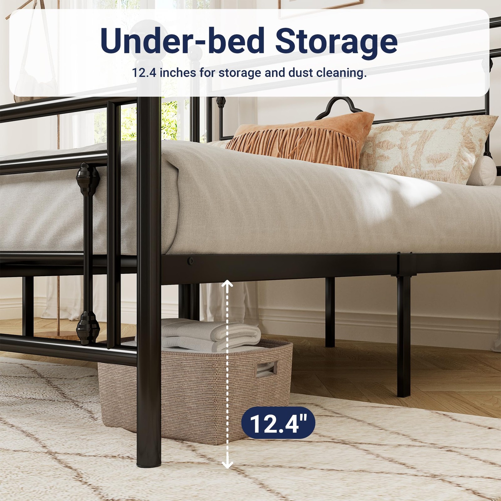 Allewie Queen Metal Platform Bed Frame with Headboard, Footboard, Black