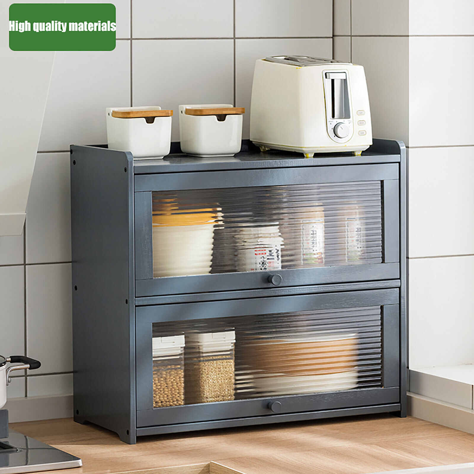 Bamboo 2-Tier Storage Cabinet With Acrylic Doors Gray 20.5 ?? 9.8 ?? 19.7 In